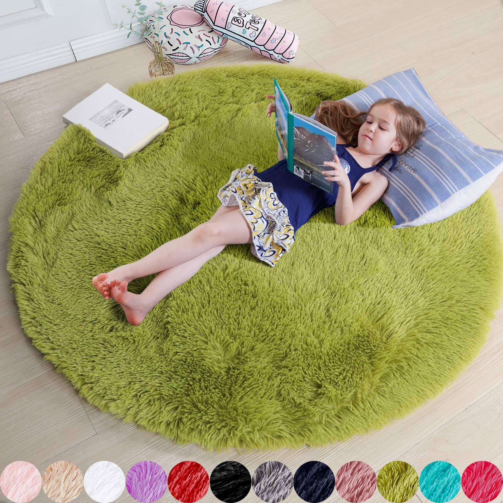 Amdrebio Grass Green Round Rug for Bedroomfluffy Circle Rug 4x4 for Kids Roomfurry Carpet for Teens Roomshaggy Rug for Nursery Roomfuzzy Plush Rug for