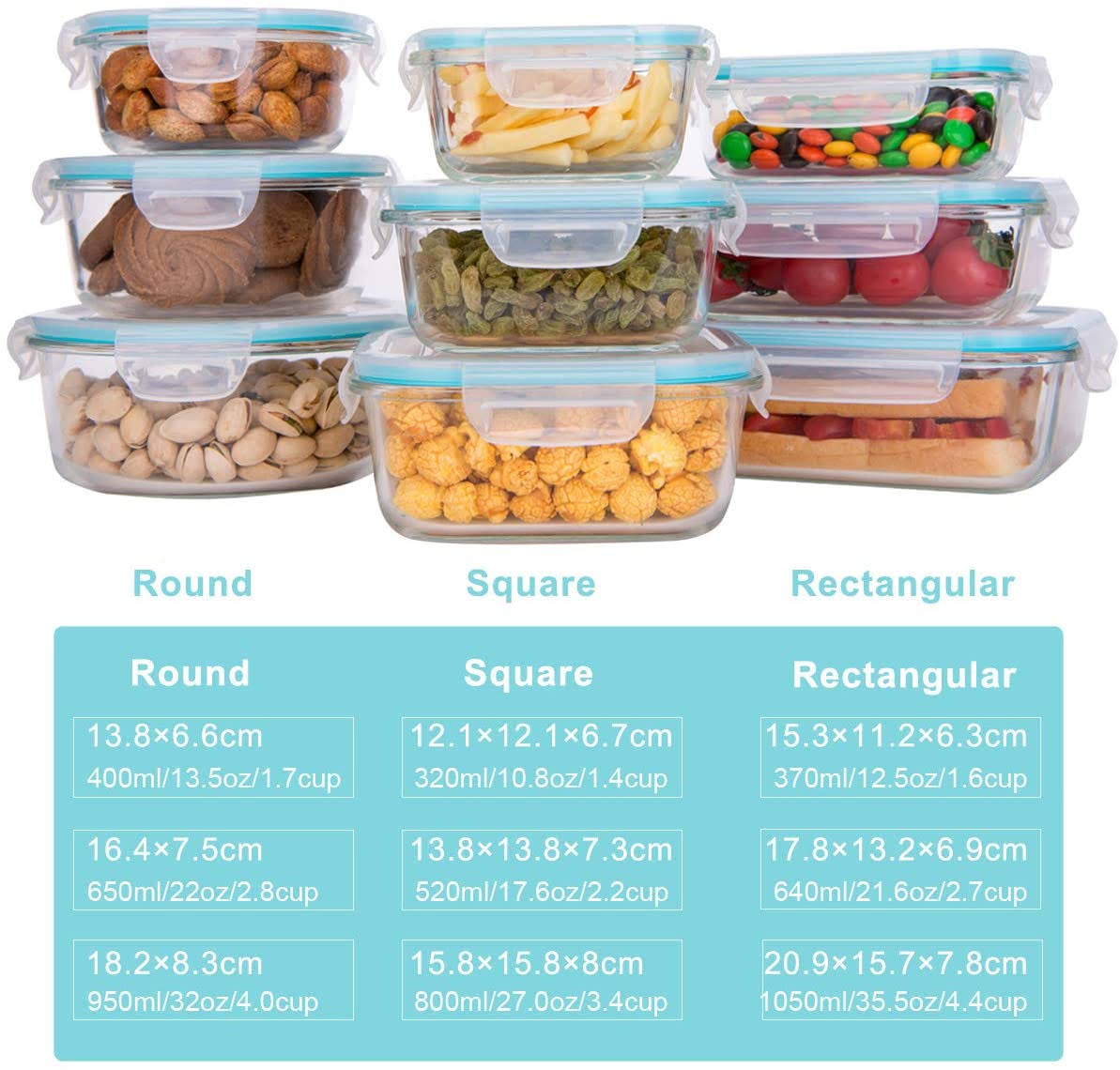 AILTEC Glass Food Storage Containers with Lids [18 Piece]