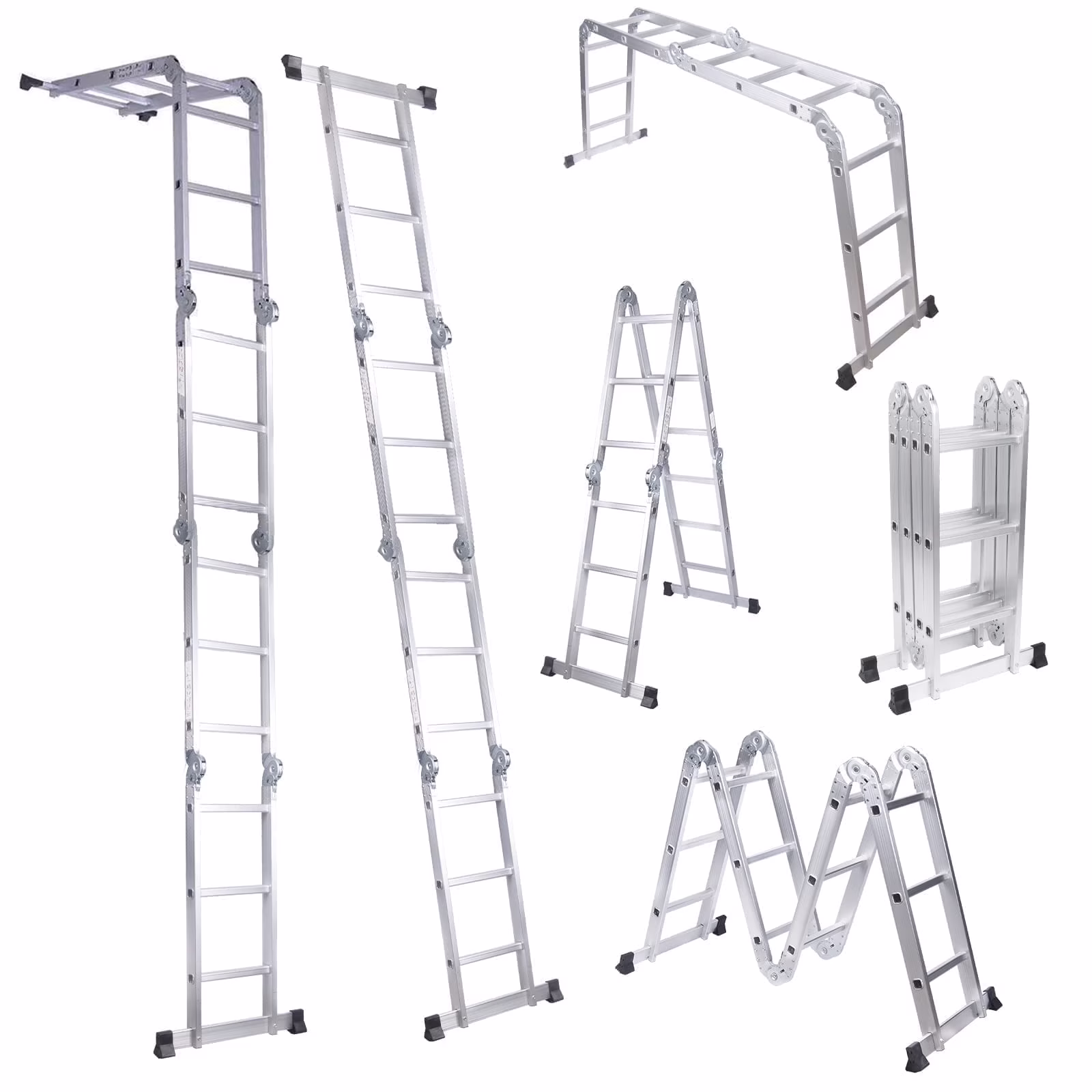 BETISEF 12.5ft 7 in 1 Multi-Purpose Ladder, Folding Aluminium Extension Ladder w/Anti-Slip Feet, EN 131 Standard 330LB Capacity