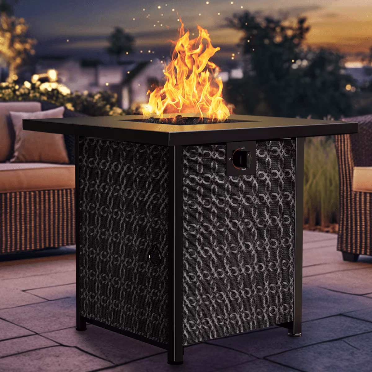 Philergo 28 Propane Fire Pit, 50,000 BTU Square Gas Fire Pit Table for Patio Garden Party with Lava Rocks, Removable Lid, CSA-Certified