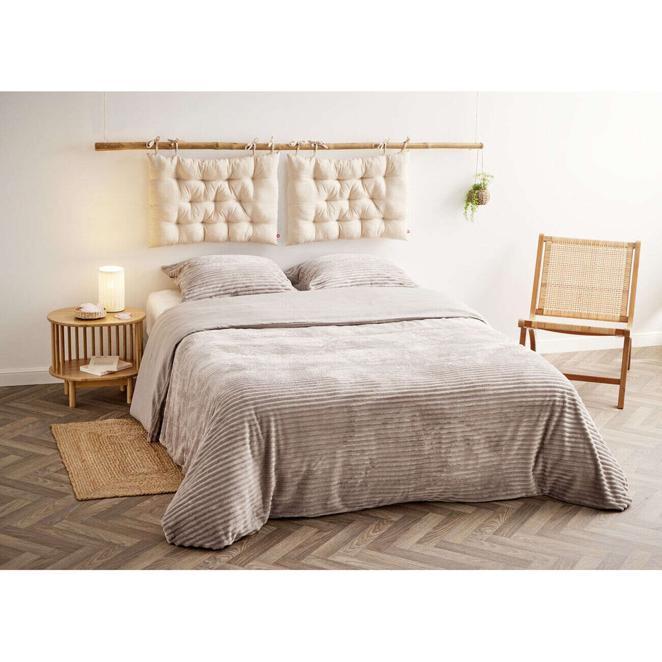 Parure de lit flanelle côtelée 240x220cm avec taies d'oreiller 63x63cm