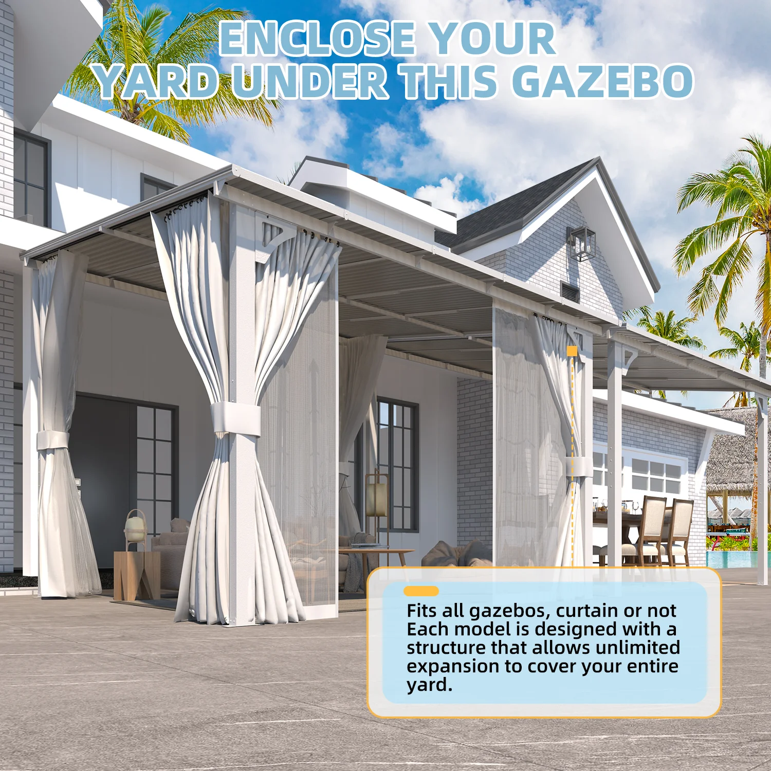 AECOJOY 8'x8' Wall Gazebo with Curtains and Mosquito Netting, White