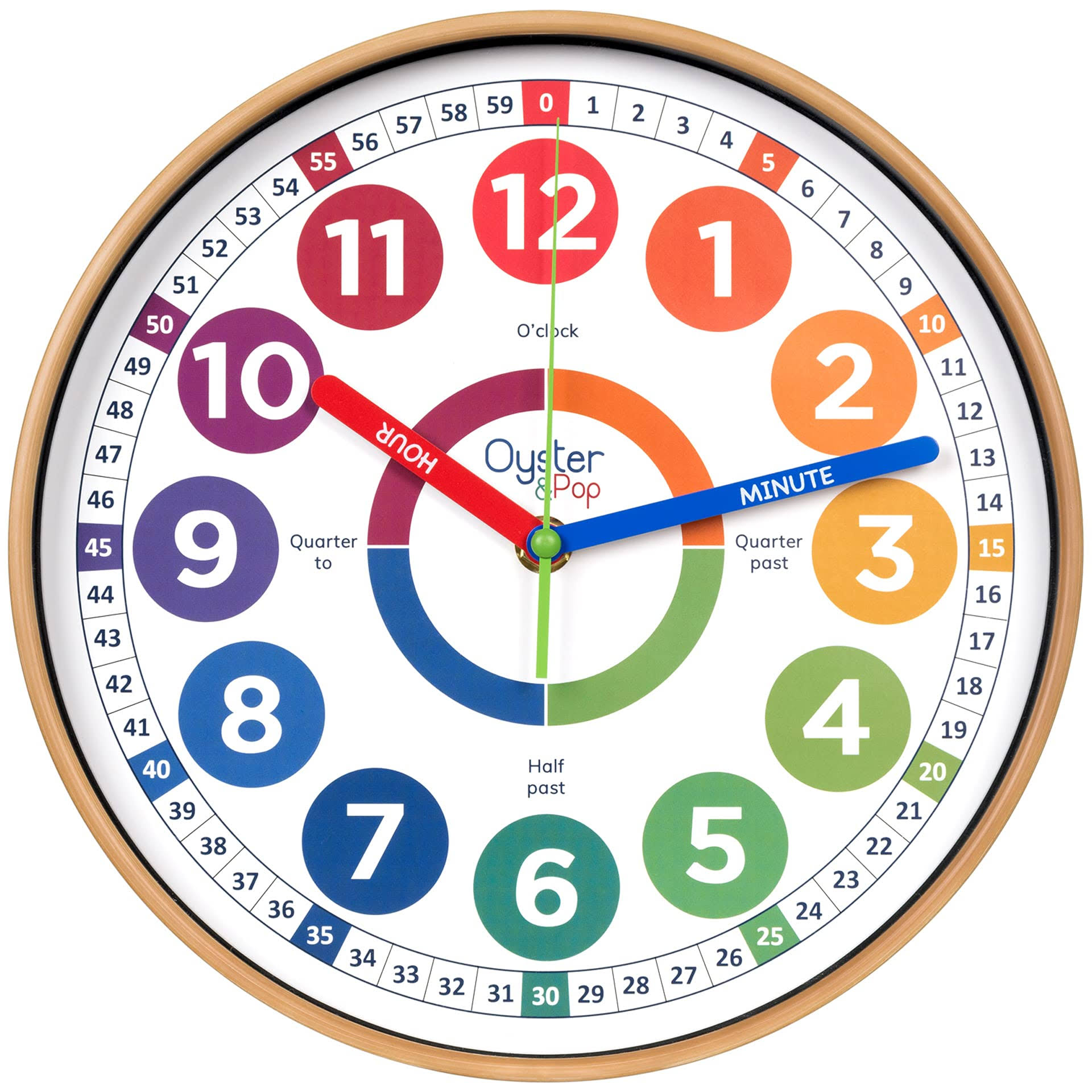 Oyster&Pop Learning Clock for Kids - Telling Time Teaching Clock - Kids Wall Clocks for Bedrooms - Kids Room Wall Decor - Silent Analog Kids Clock