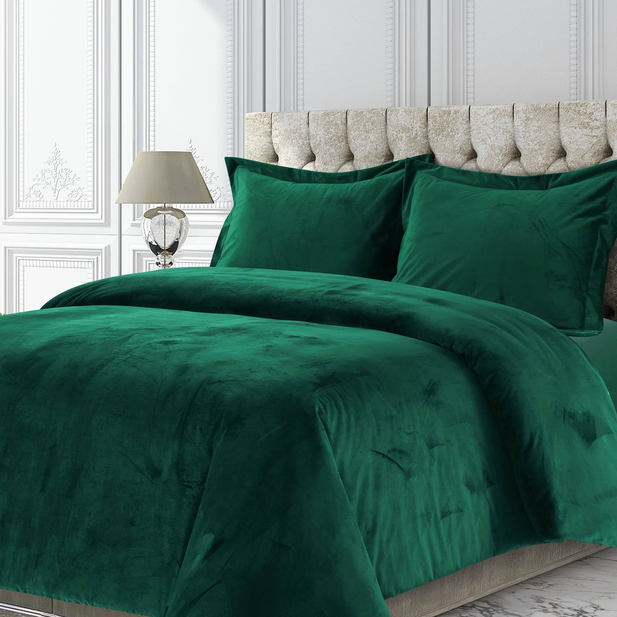 Tribeca Living VENICEDUVETKIEG Venice Velvet Oversized Solid Duvet Set King Emerald Green