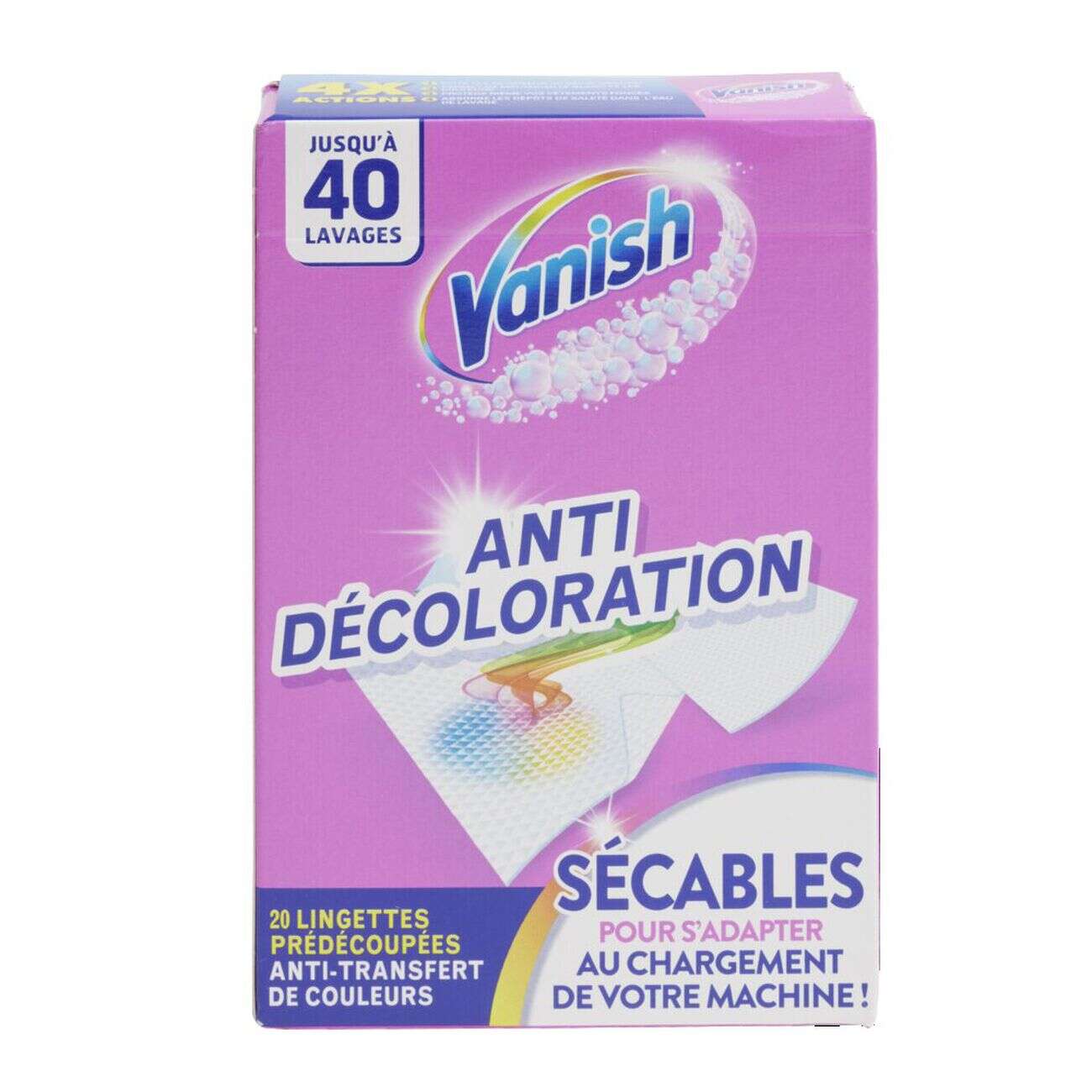 Lingette anti-décoloration et anti-transfert de couleurs Vanish x20