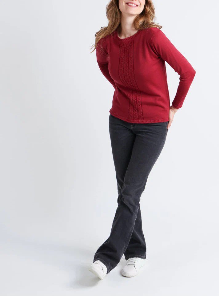Pull femme torsadé en laine rose pourpre