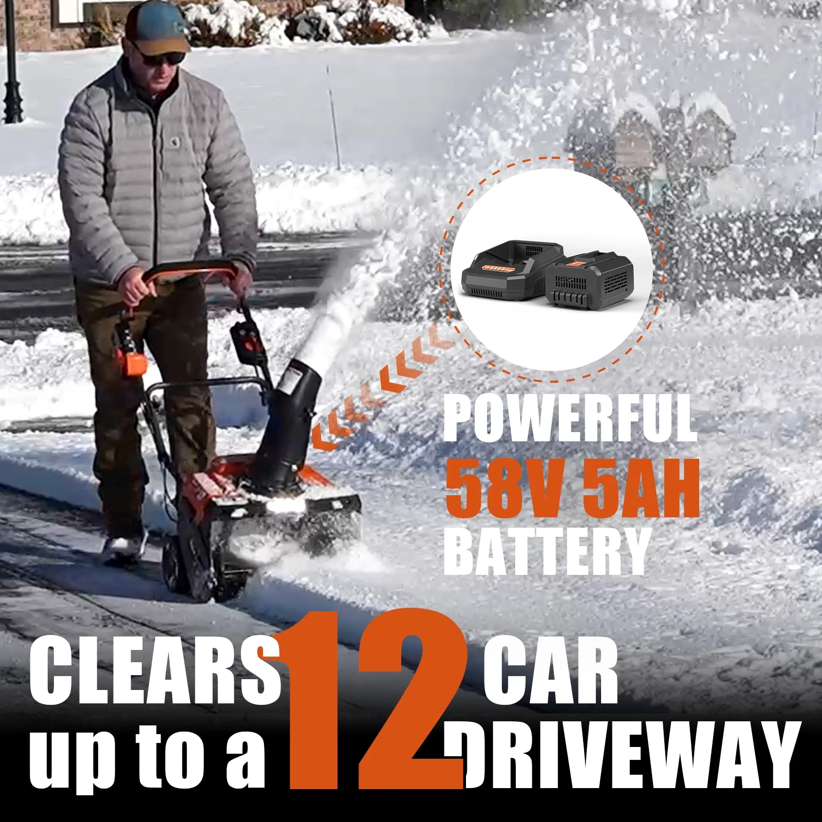 Cordless Snow Blower Battery Powered 18 Inch, 58V 5Ah Battery and Charger Included - Image 3