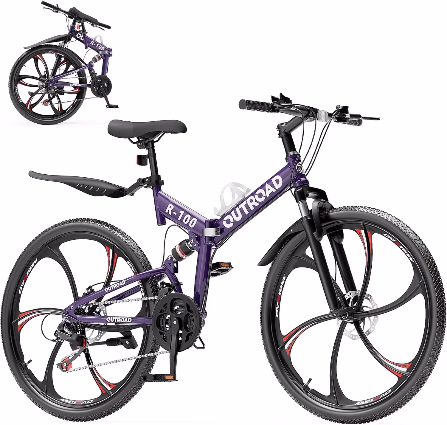 SUNCROWN 26 Inch Folding Mountain Bike, 21 Speed Full Suspension High-Carbon Steel MTB Foldable Bicycle, Dual Disc Brake Non-Slip Folding Bikes for Adults/Men/Women, Black