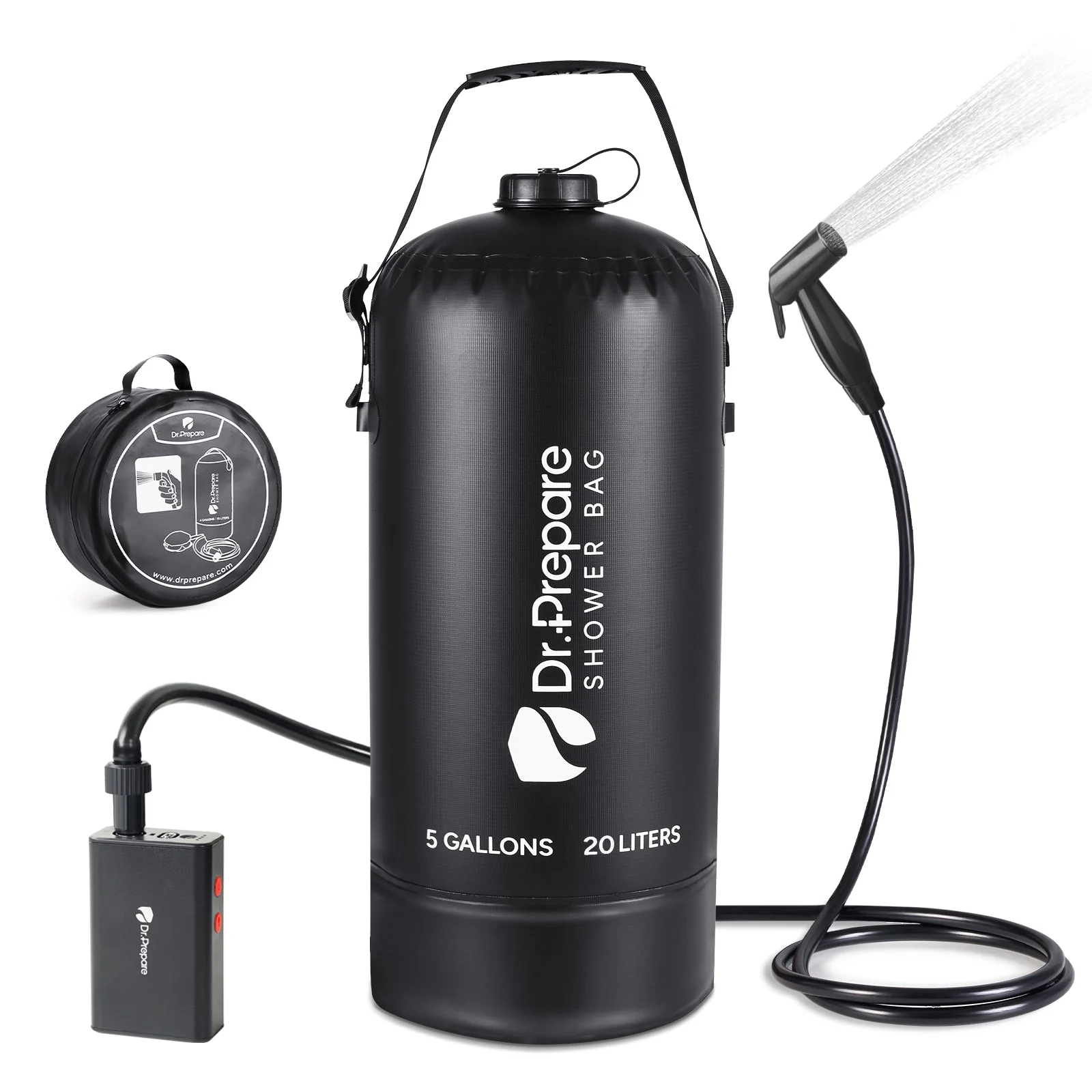 20L Camping Shower Bag with Rechargeable Electric Pump (5 Gallons)