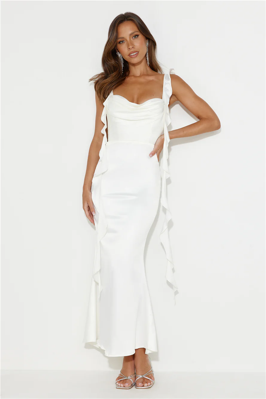 Romance High Satin Maxi Dress White