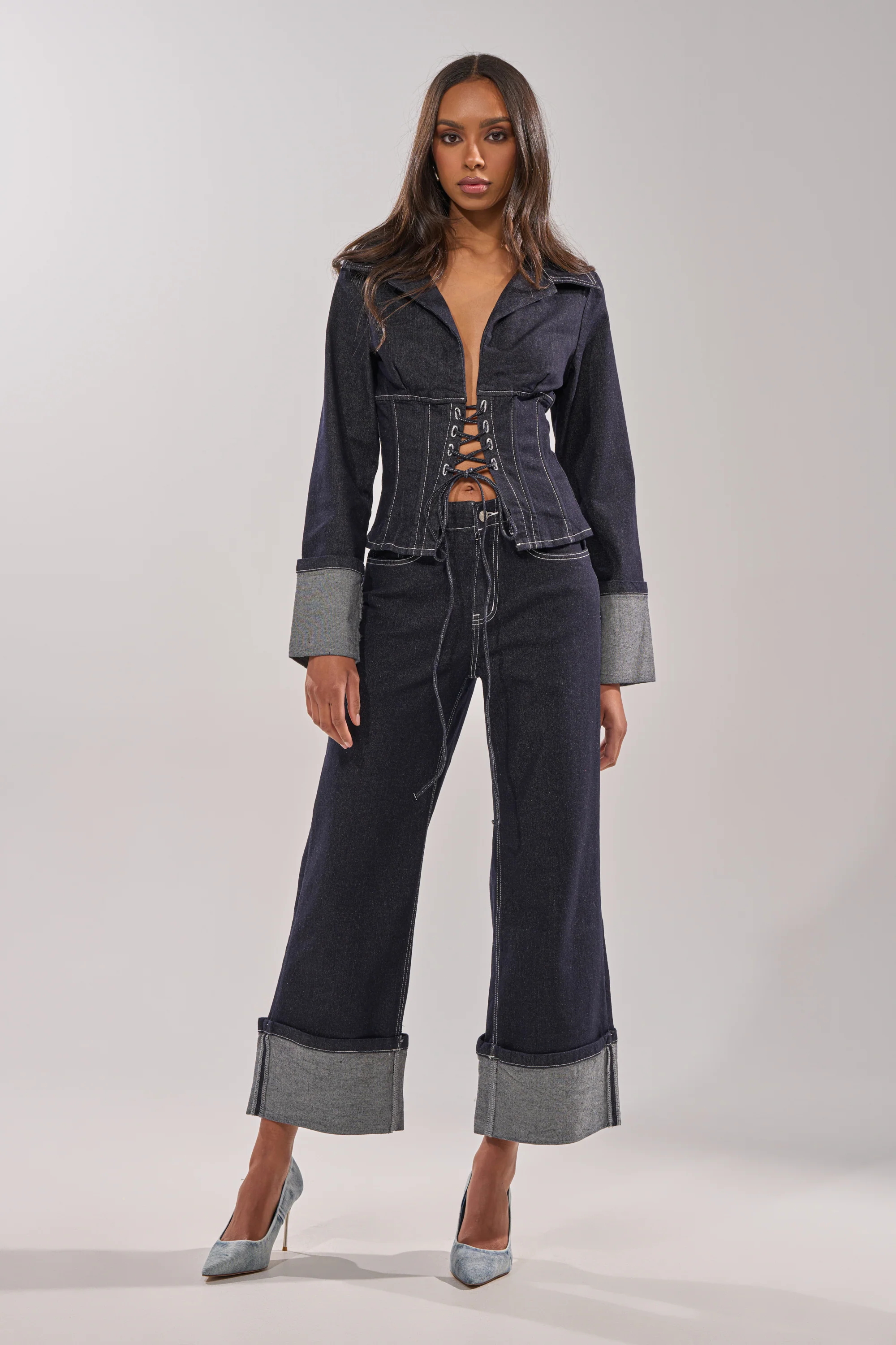 DON'T TALK TO ME WIDE LEG DENIM JEANS - Akira Store