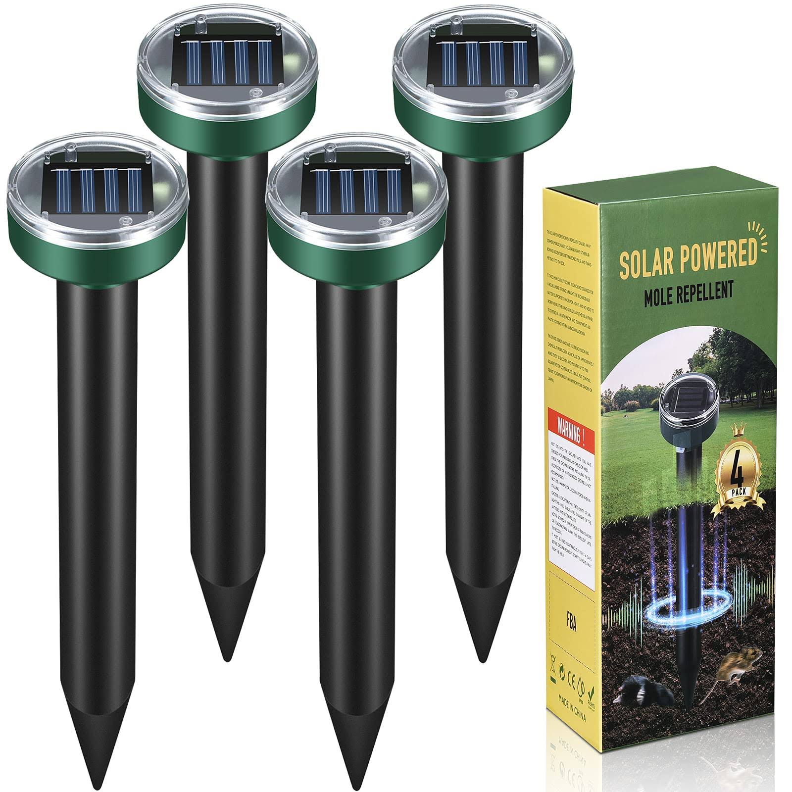 Mole Repellent Solar Powered Gopher Repellent Ultrasonic Solar Powered Sonic Mole Deterrent Stakes, Snake Groundhog Repellent for Yard, Garden, Lawn