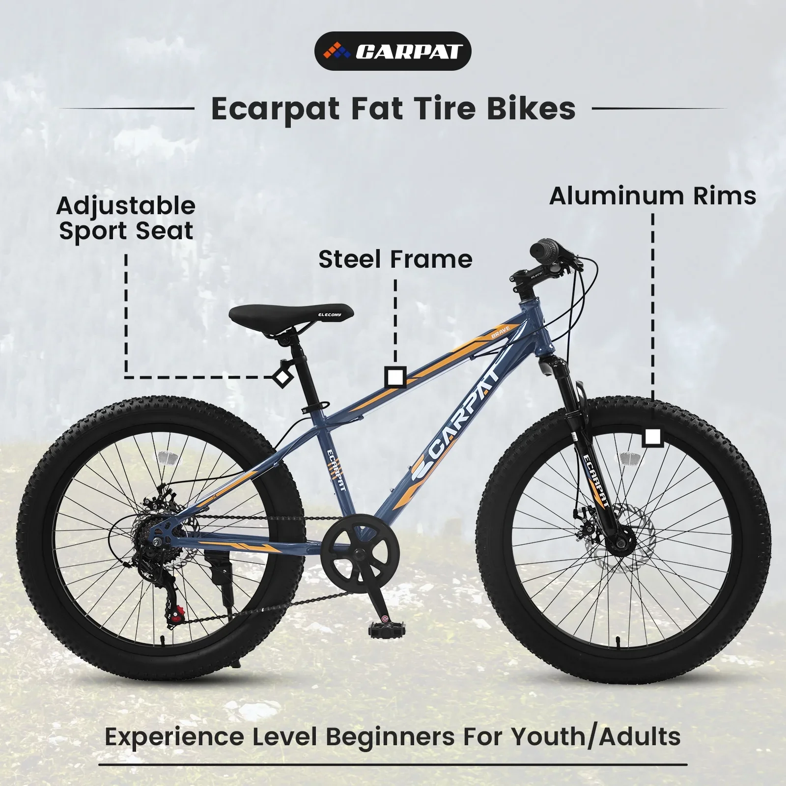 24-Inch Fat Tire Bike, Shimano 7-Speed Trail & Urban Mountain Bike with Disc Brakes – Gray