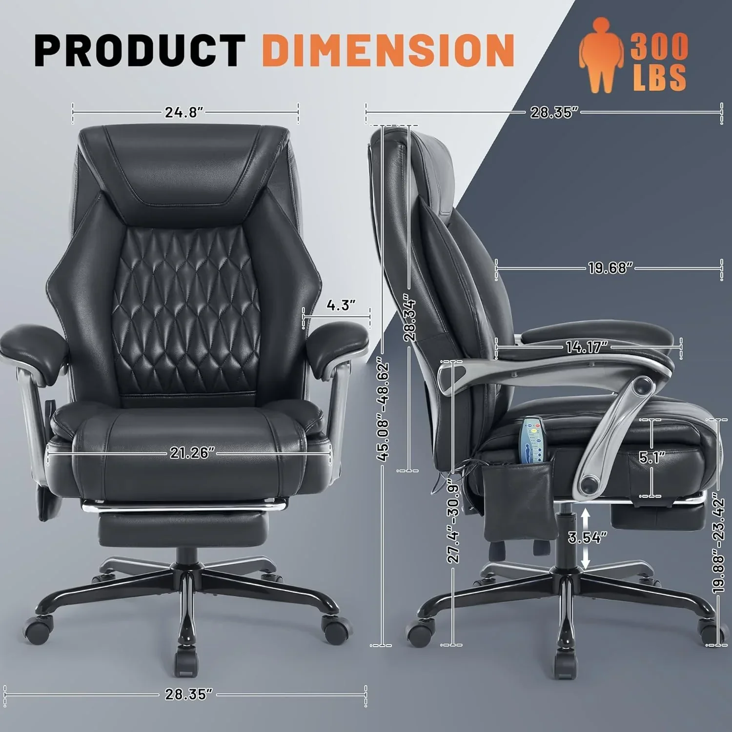 Fauteuil de bureau massant avec chauffage et repose-pieds, fauteuil de bureau ergonomique inclinable de direction