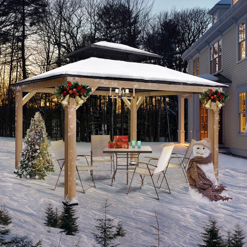 Gazebo de patio en bois massif de 13 pi de largeur x 11 pi de profondeur