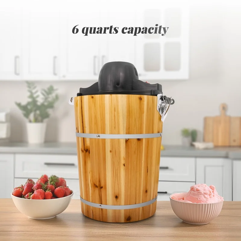 EIM569 6Qt Old Fashioned Pine Bucket Electric/Manual Ice Cream Maker Image 2