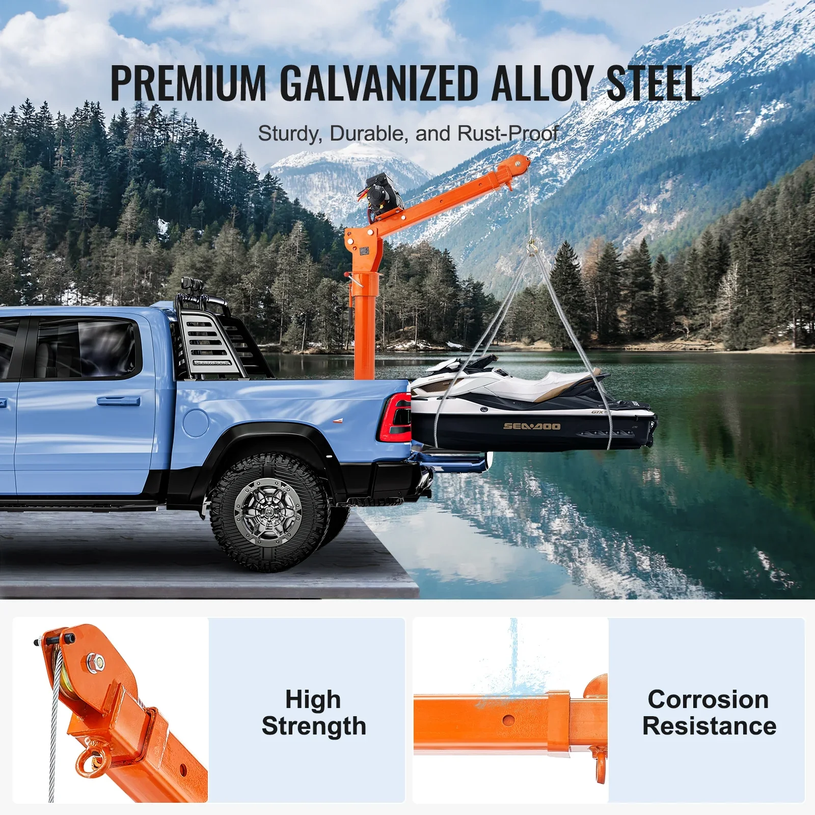KFFKFF Power-Operated Truck Crane, 2200 lbs, Collapsible Truck-Bed Mounted Crane with 6000 lbs Electric Winch, Steel-Made Truck Jib Crane Hoist with 360�� Rotation