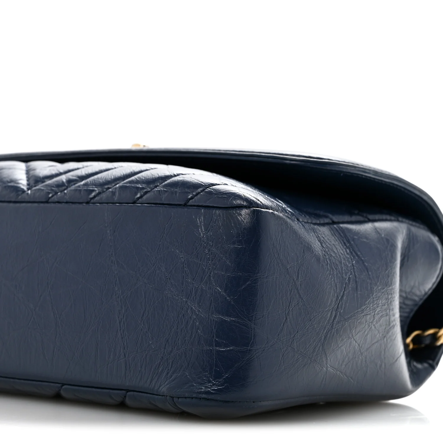 Calfskin Chevron Quilted Top Handle Flap Navy