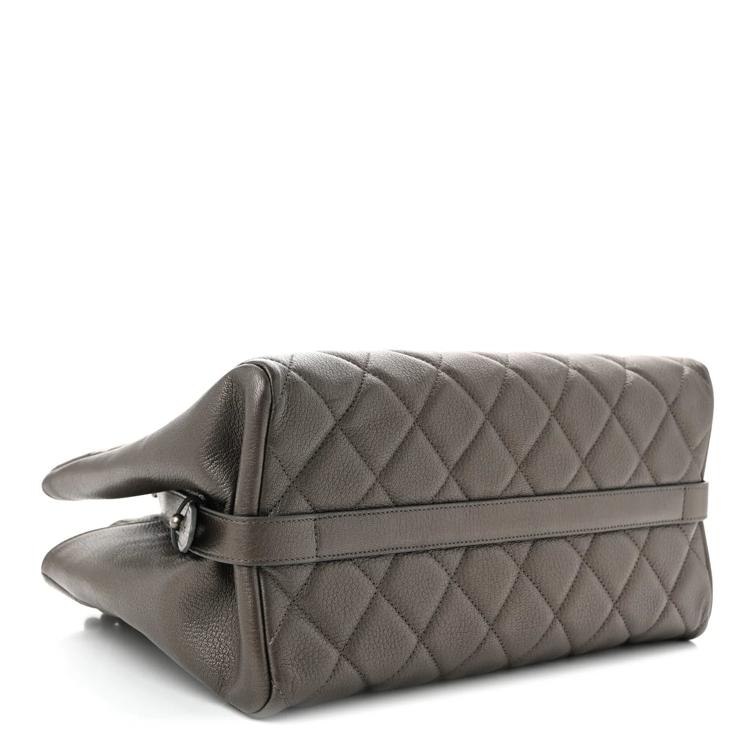 Metallic Goatskin Quilted Large City Rock Shopping Bag Silver