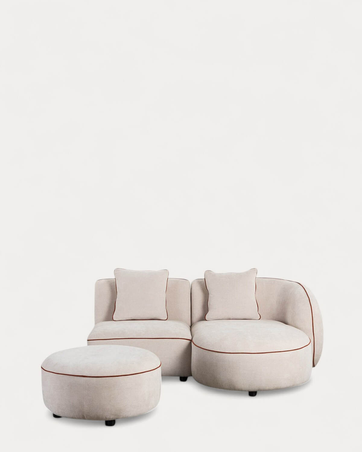 Ilham - Sofá Modular 2 Piezas Chaise Longue con Sillón y Puff Redondo de Tela Ilham