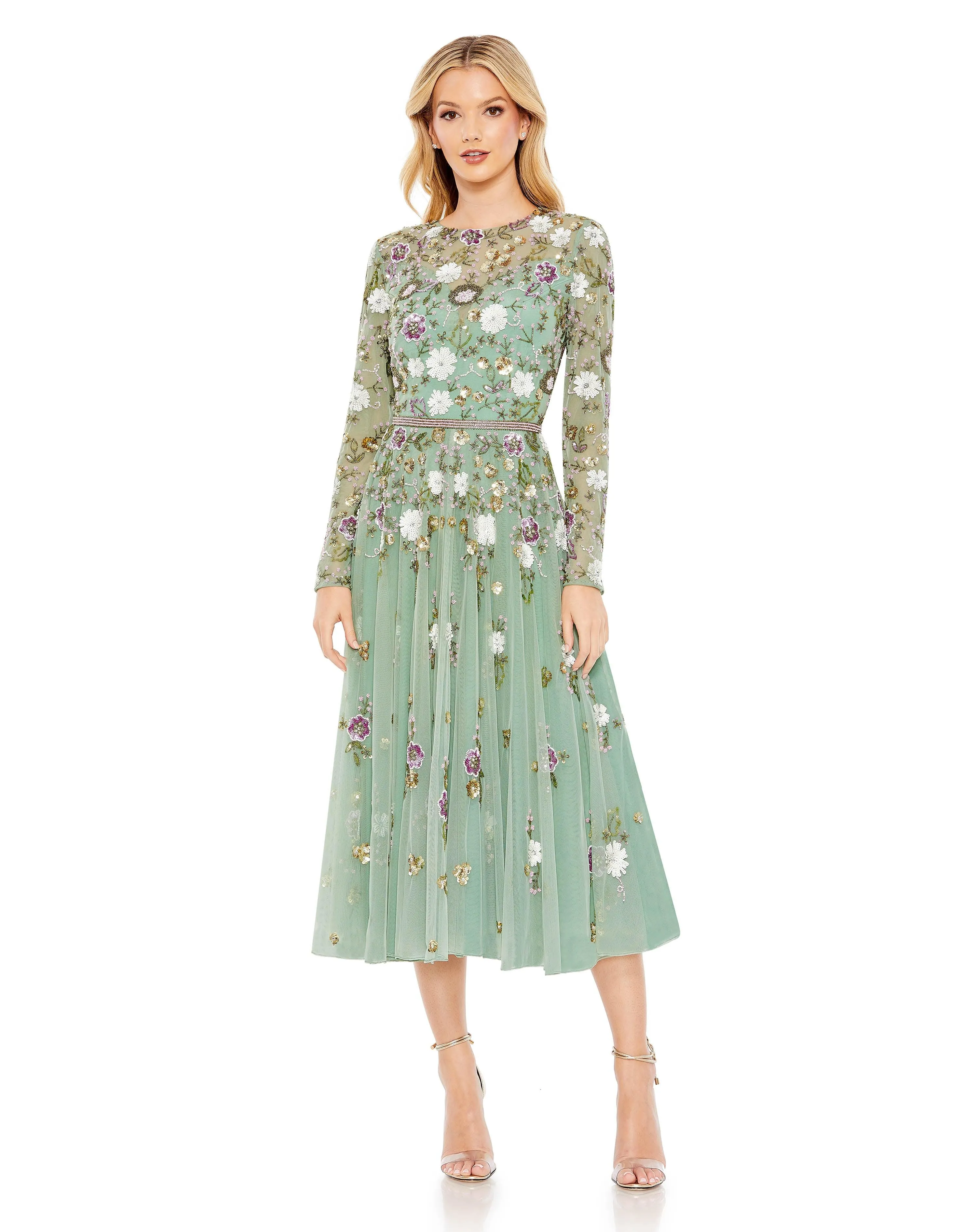 Mac Duggal 5716 Tea Length Long Sleeve Formal Dress