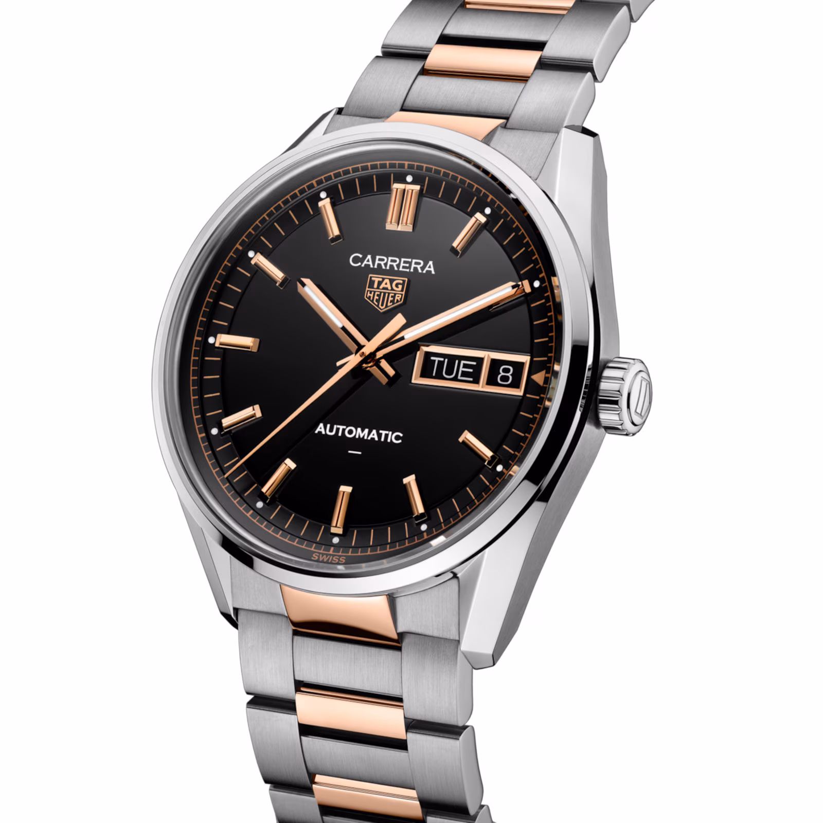 【Super Clone】TAG Heuer Carrera Day-Date 41mm Mens Watch Black Rose Gold WDA2111.BD0001