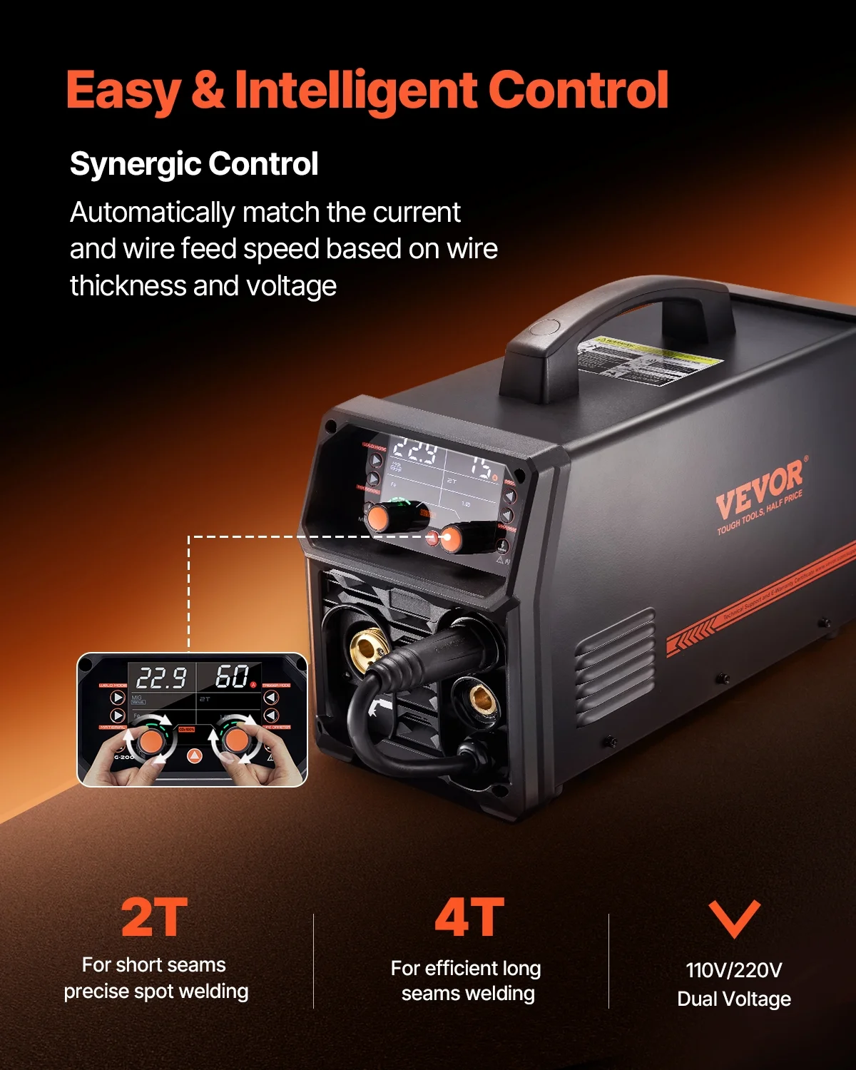 MIG Welder,200A Synergic Mig Welding Machine, 4 in 1 Gas MIG/Flux Core MIG/Stick/Lift TIG Multi Process Welder Machine,110V/220V Dual Voltage Mig Welder with IGBT Inverter LCD Screen Display Image 4