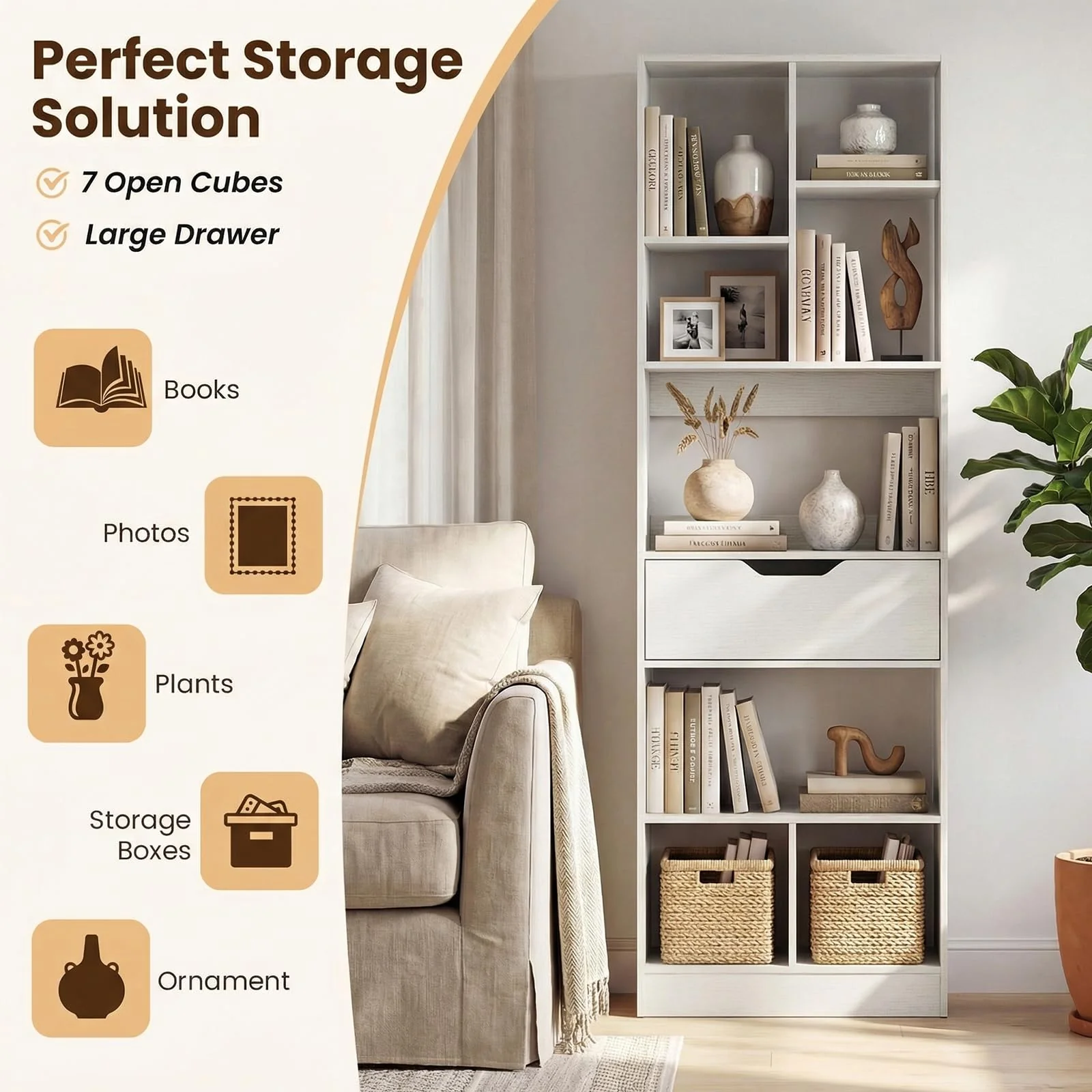 Tangkula 61” Tall Open Bookcase with Drawer(1/2)