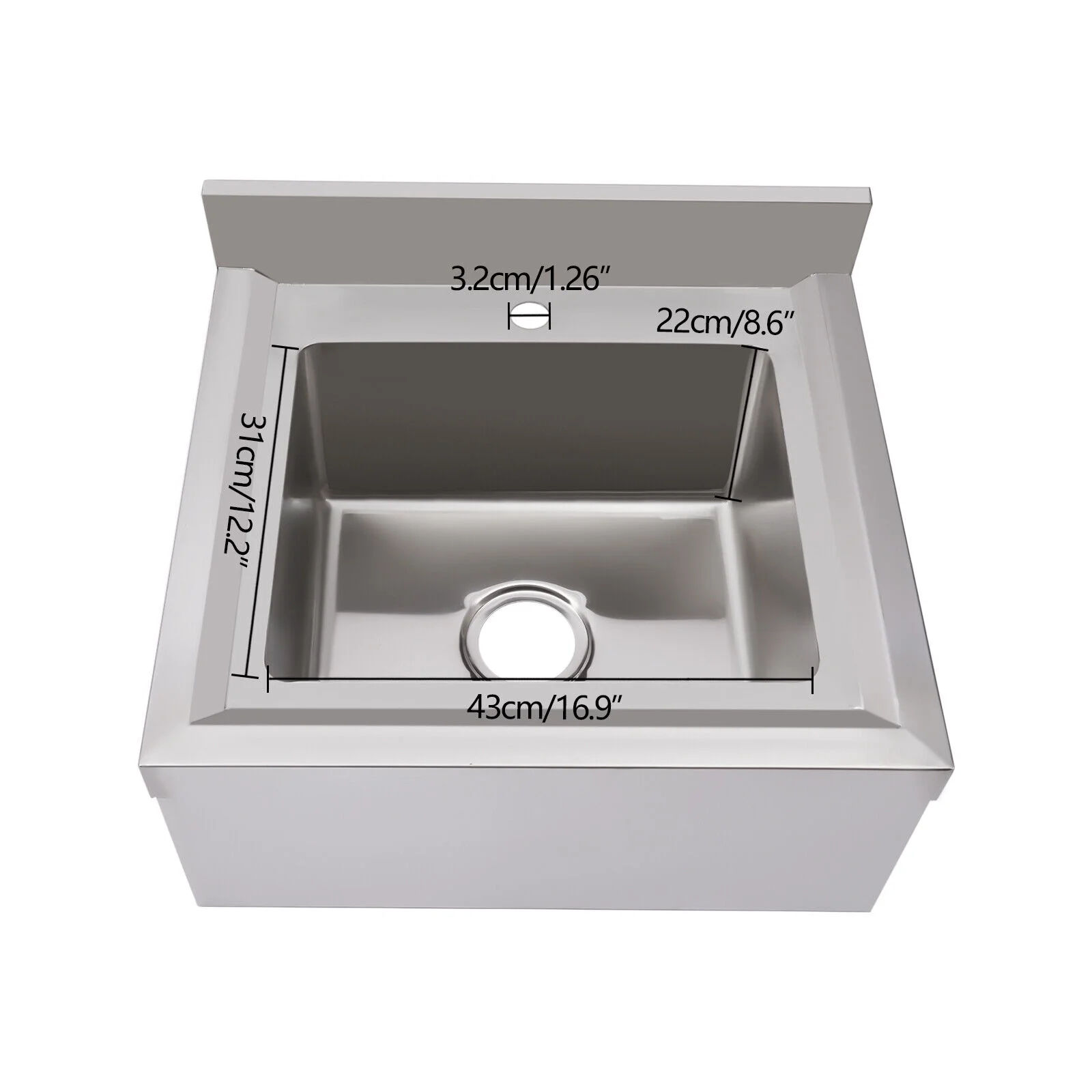 Commercial Utility Sink Stainless 1 Compartment Kitchen Sink 21.6*33.4*19.6