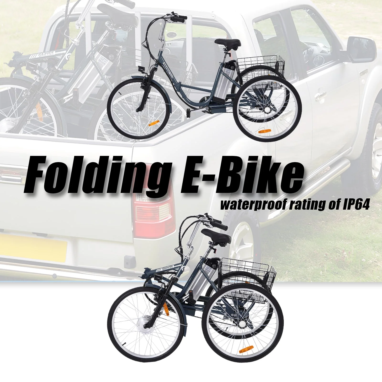 Patikuin Electric Tricycle for Adults, 26" Trike 3 Wheel 36V 250W 7 Speeds with Basket, Folding E Bike, up to 15 5 MPH, Gray Image 2