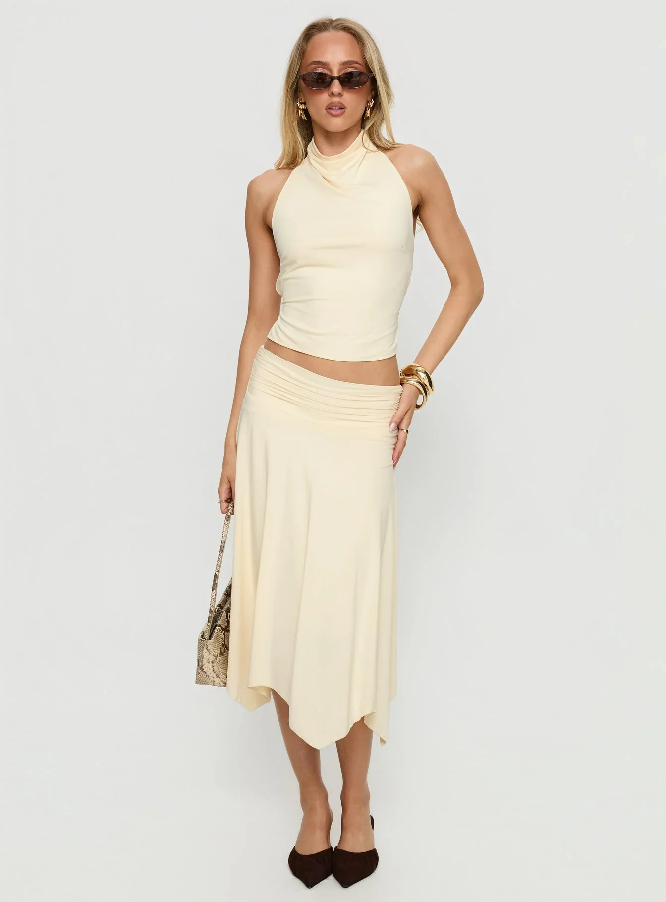 Scenic Route Asymmetrical Midi Skirt Yellow