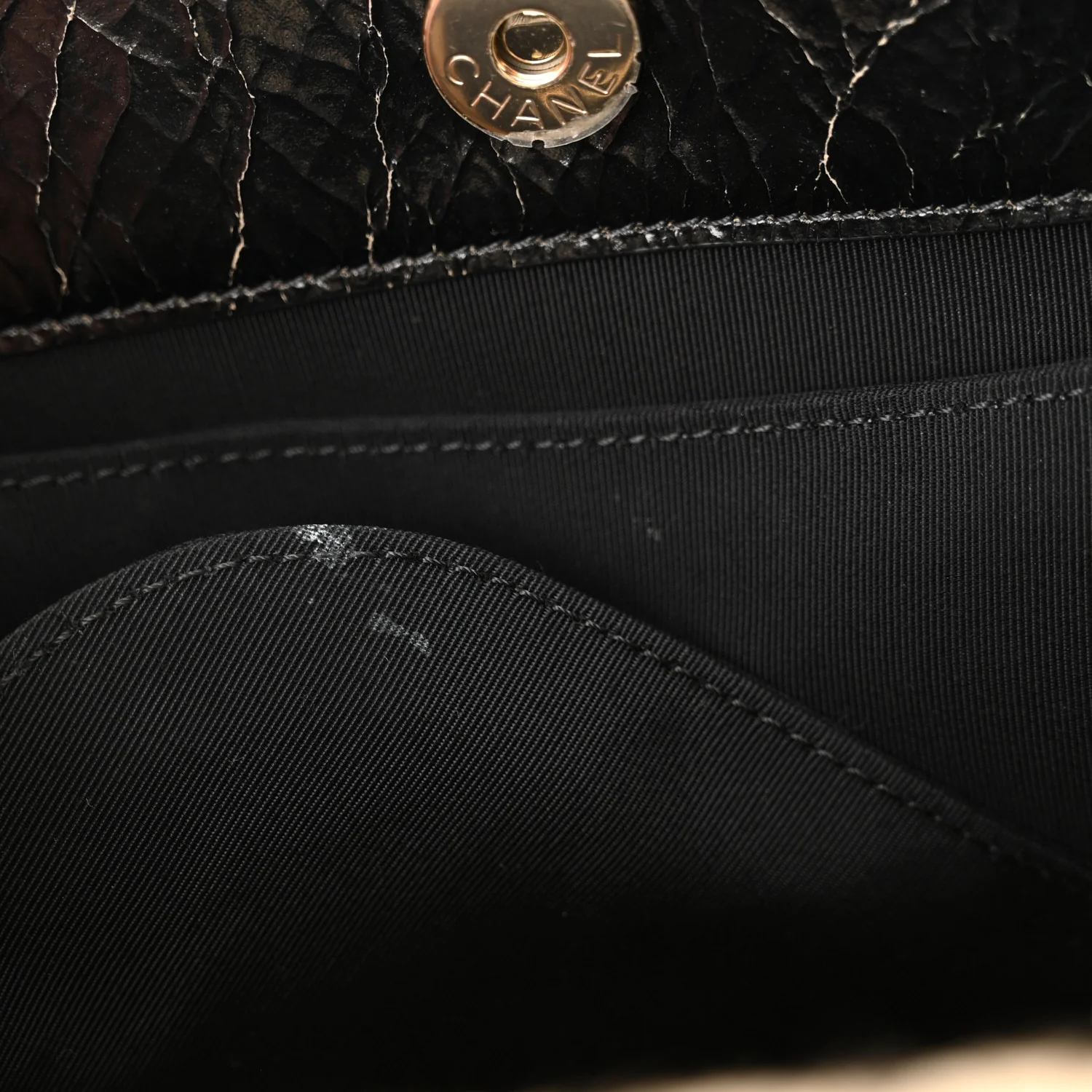 Shiny Crumpled Sheepskin Shearling CC Mania Tote Bag Black Beige