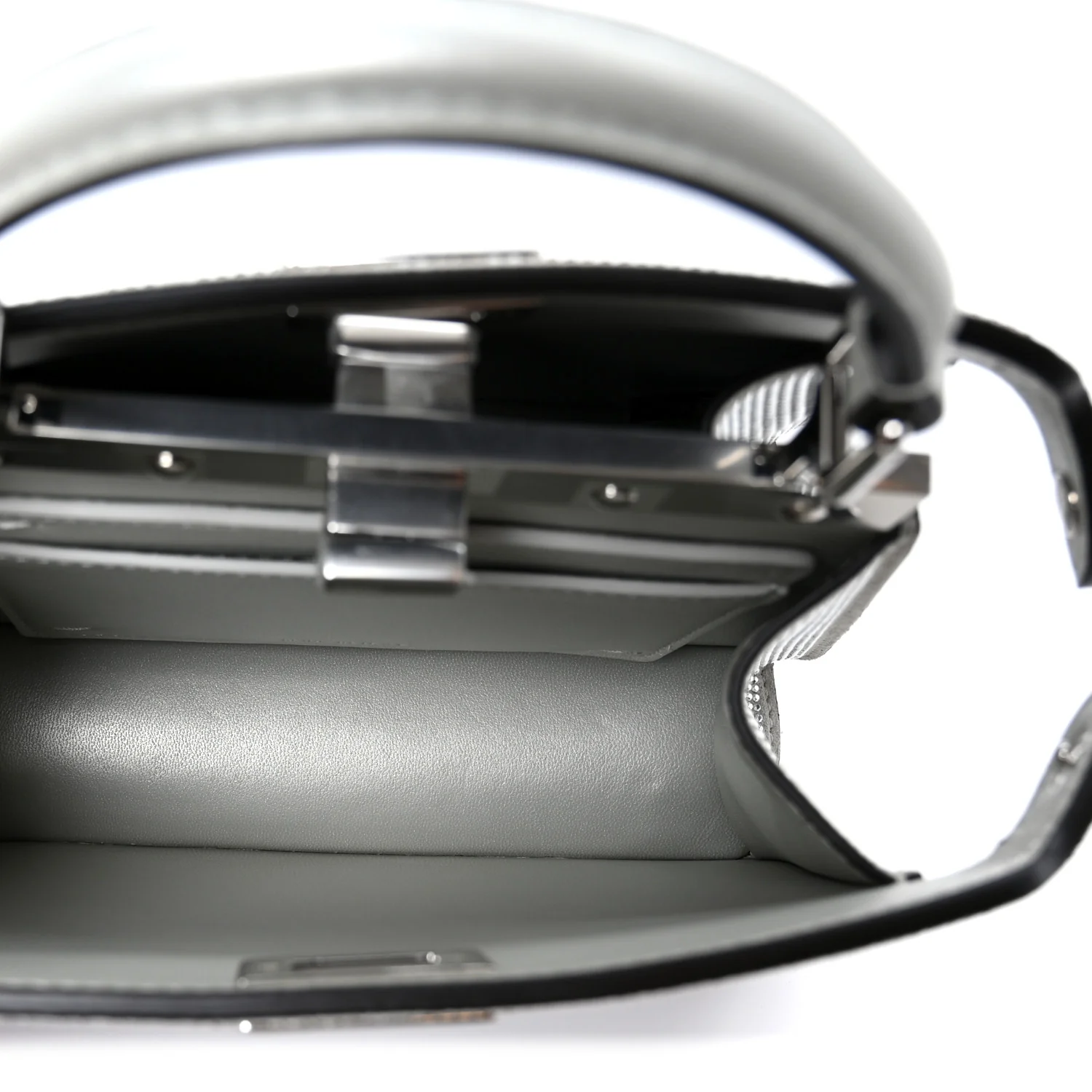 Iridescent Crystal Vitello Laminato Suede FF Petite Peekaboo I SEE U Satchel Cappuccino