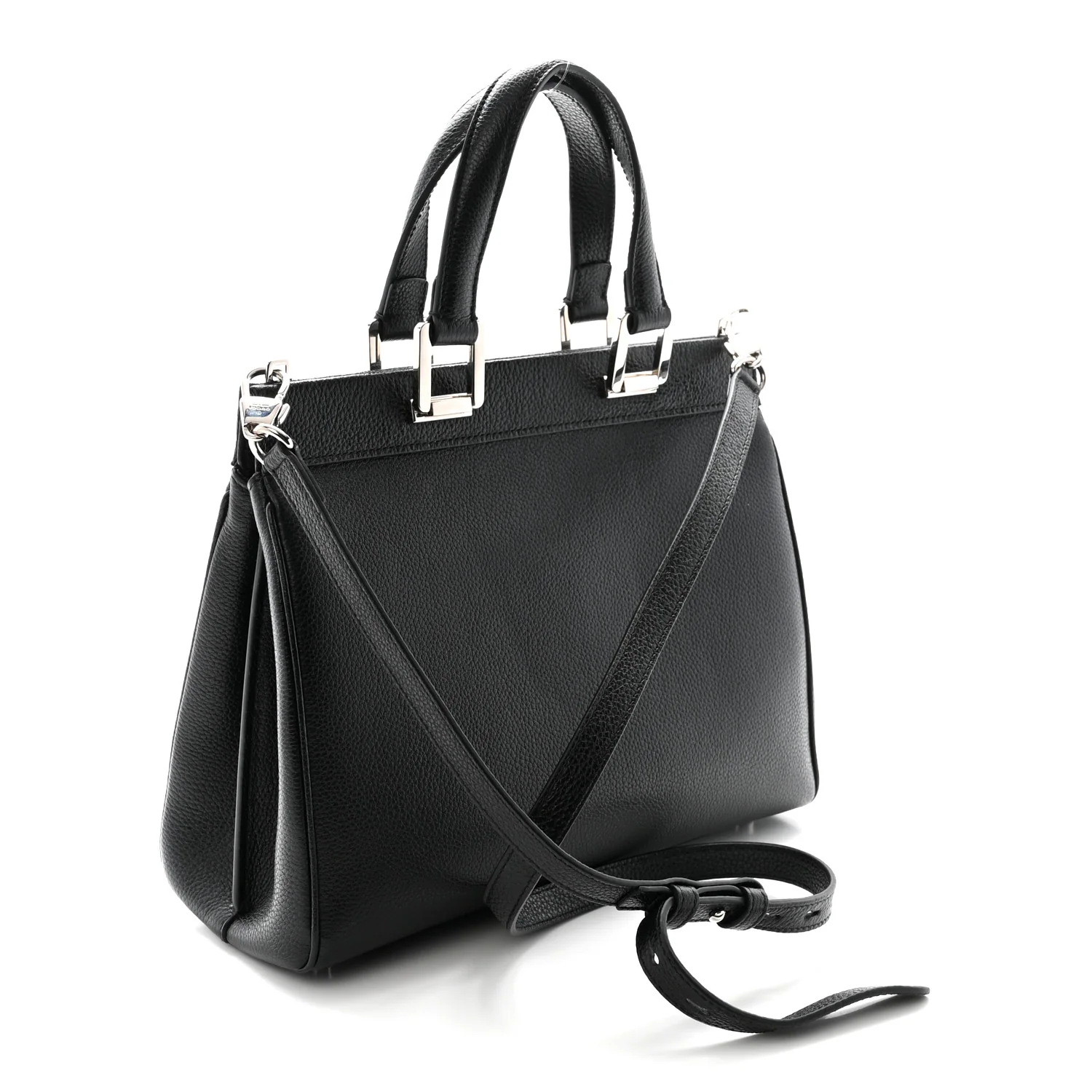 Grainy Calfskin Small Zumi Top Handle Bag Black