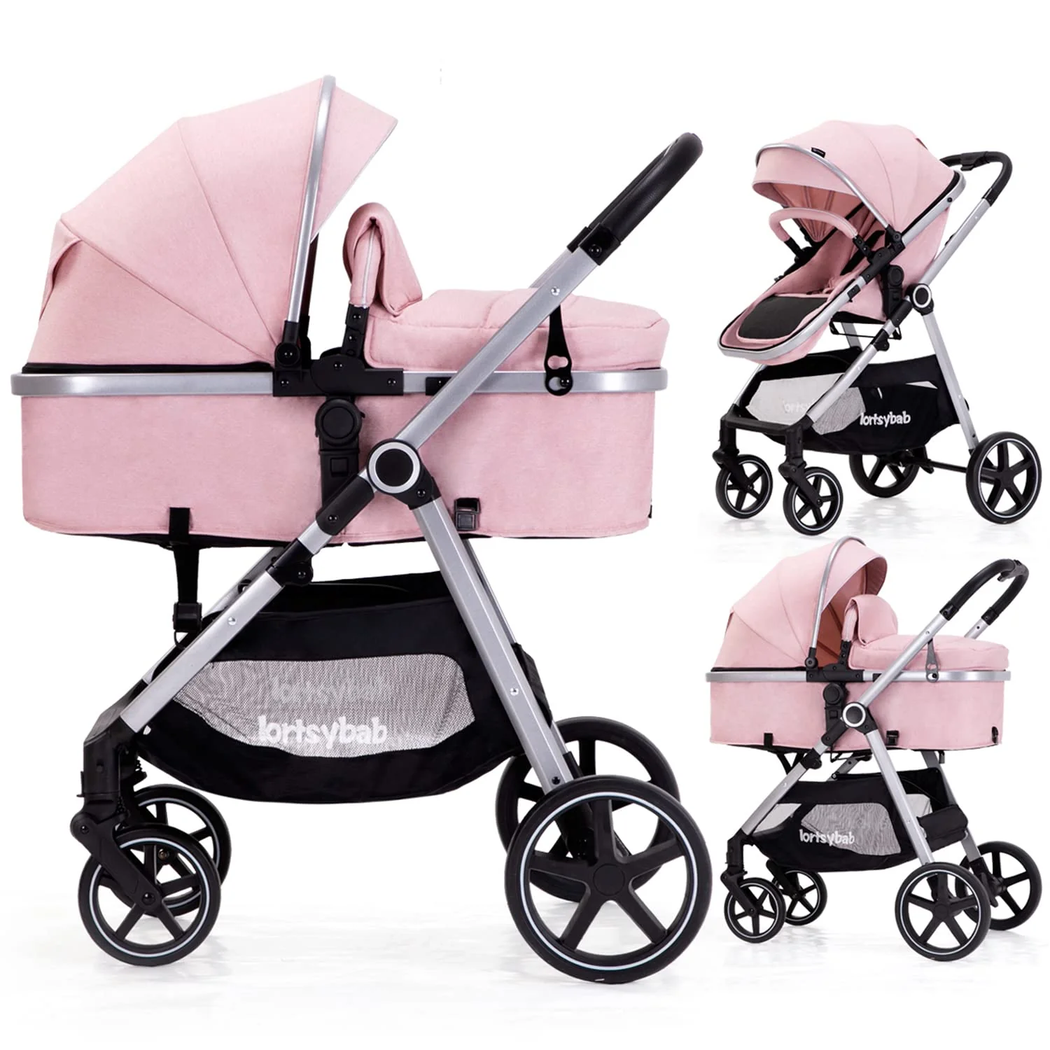 Poussette bébé 2 en 1 Lortsybab, pliable, avec siège réversible