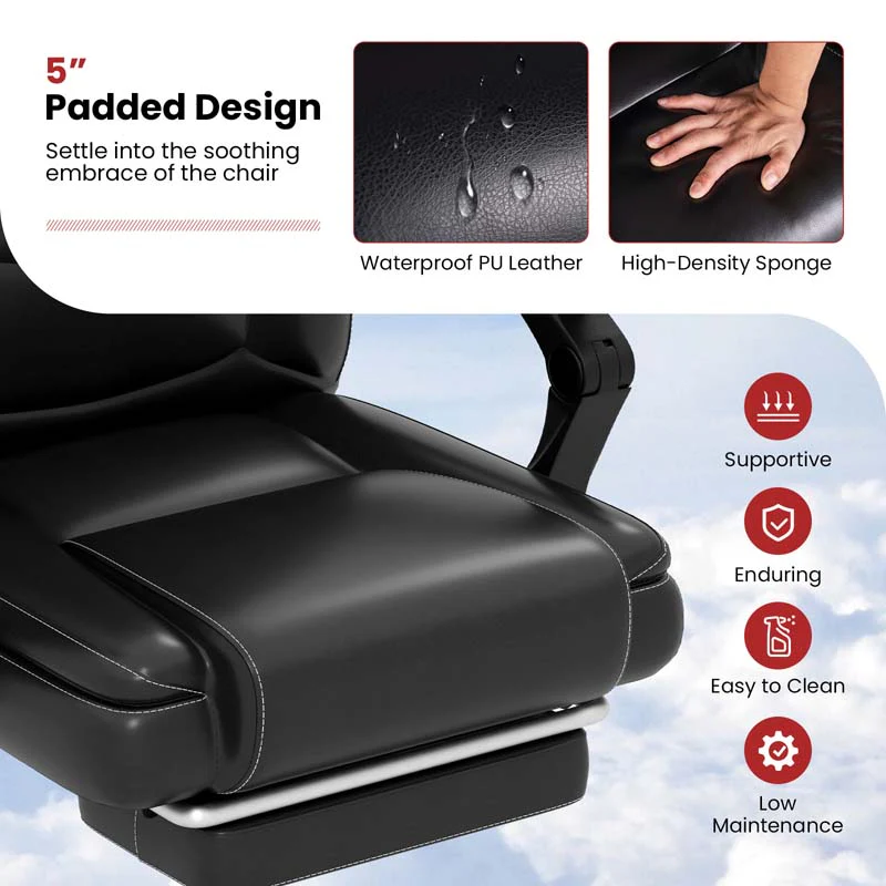 Eletriclife Massage Adjustable Executive Chair with Armrests and Retractable Footrest