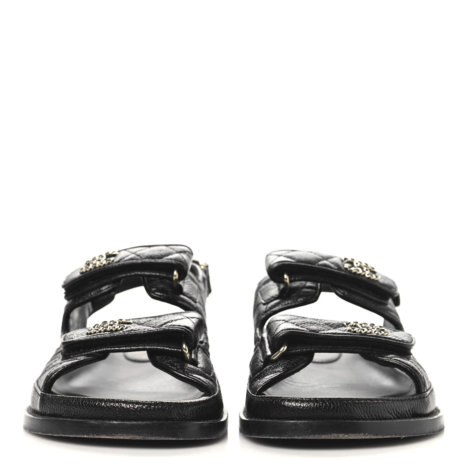Grained Calfskin Velcro Dad Sandals 38 Black