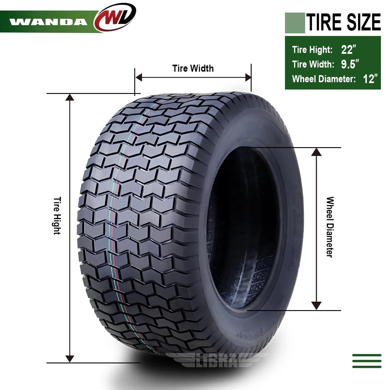 22X9.5-12 Lawn Mower Tractor Cart Turf Tire 4 Ply 22x9.5x12-13135 - Image 4