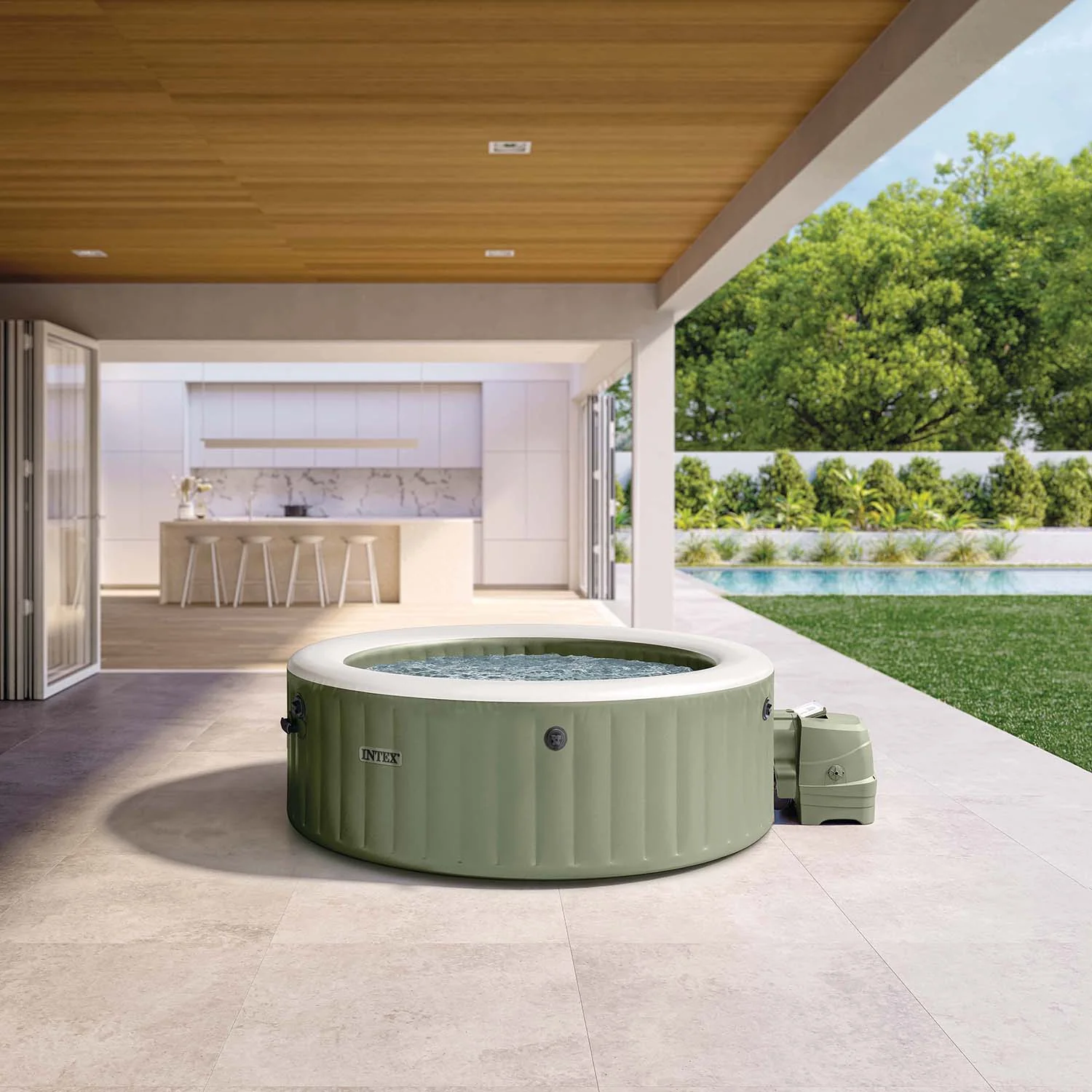 INTEX - Spa Idromassaggio PureSpa™ Bubble Massage 4 Posti Verde Oliva - altezza 71 cm diametro 196 cm