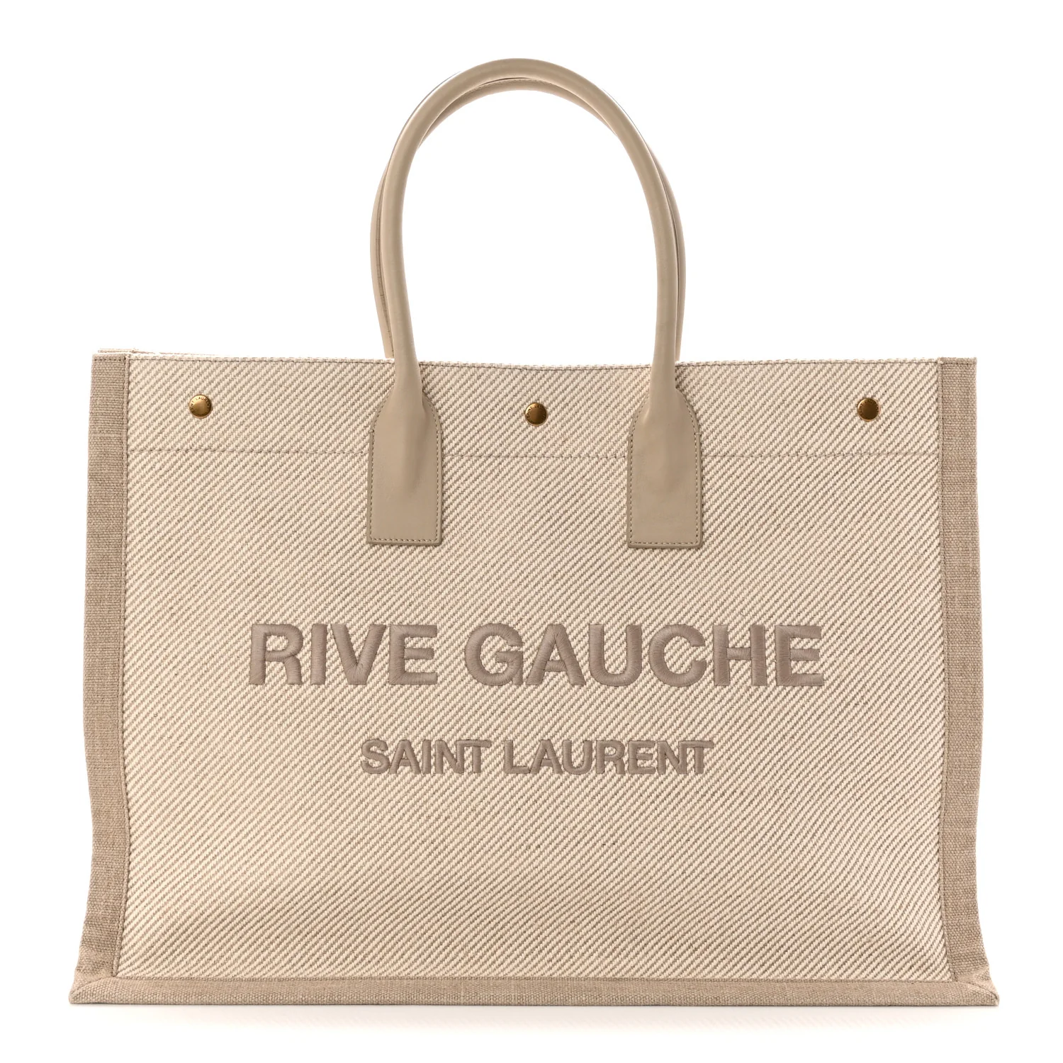 Linen Calfskin Rive Gauche Tote Beige Sea Salt