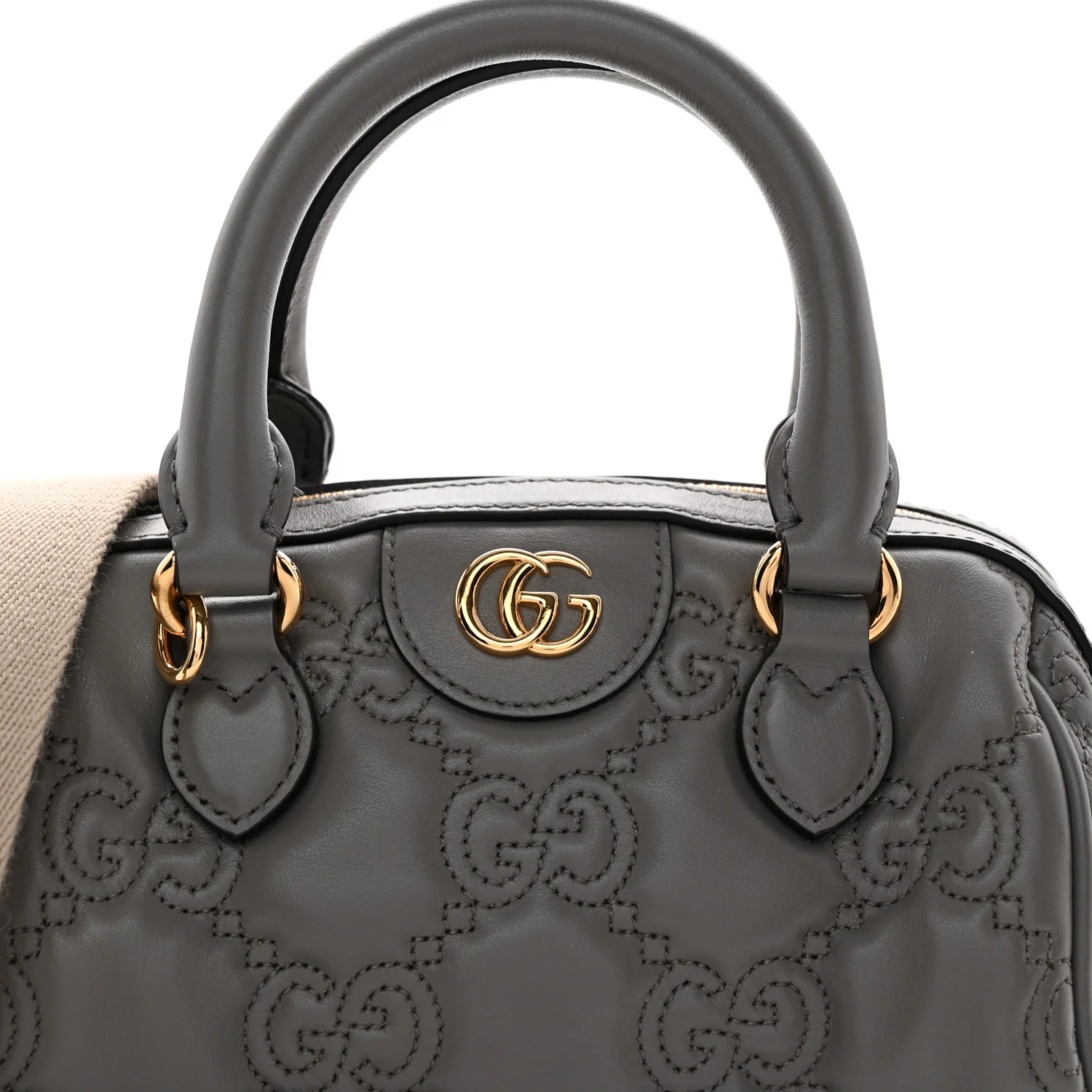 Calfskin GG Matelasse Mini Bowler Bag Dusty Grey Natural