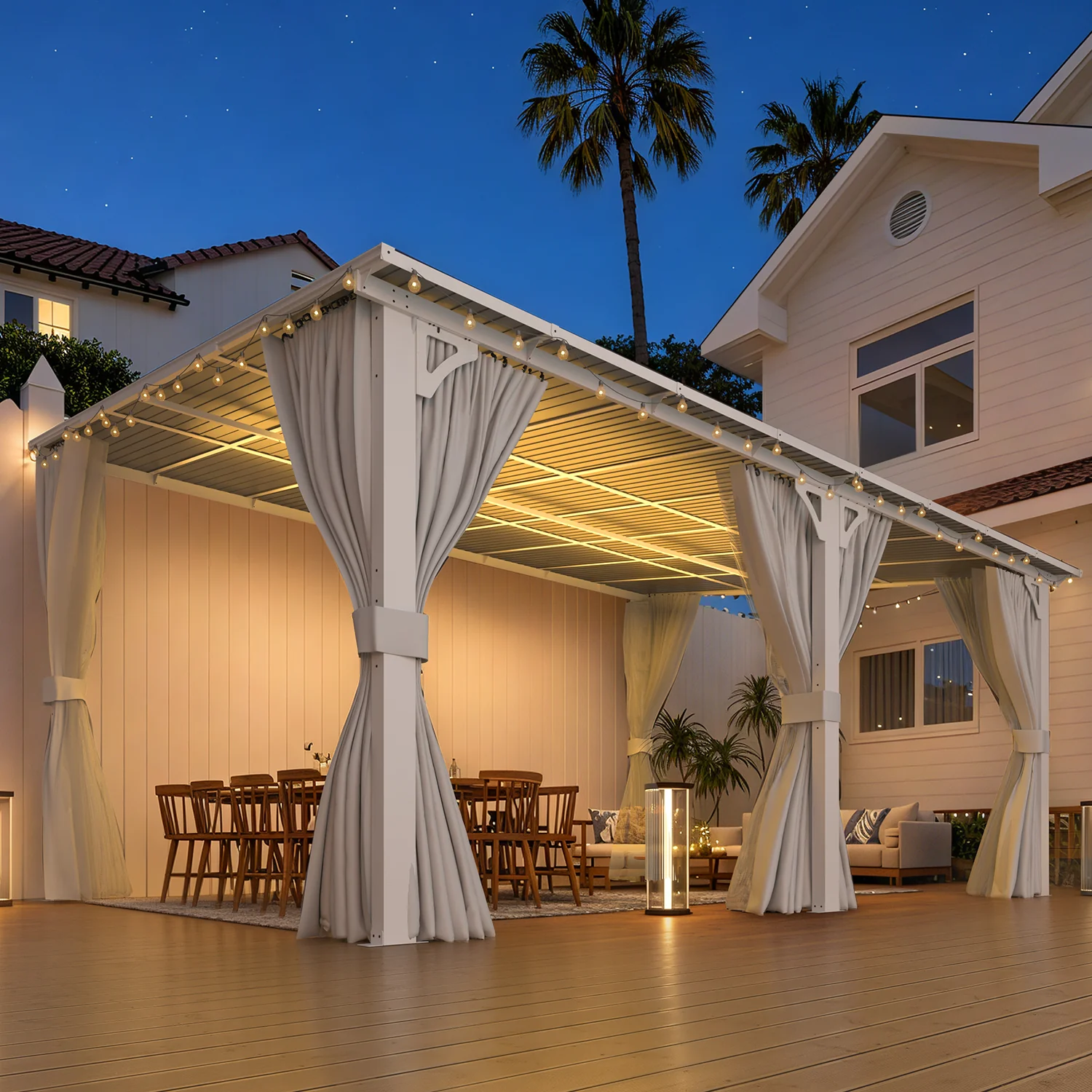 AECOJOY 16'x12' Wall Gazebo with Curtains and Mosquito Netting, White