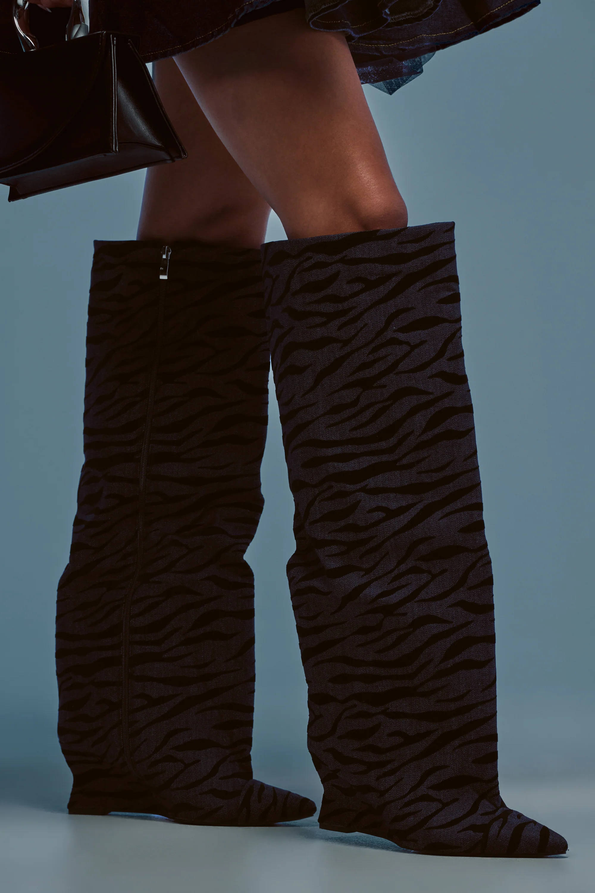 AZALEA WANG KENYA DENIM TIGER WEDGE BOOT - Akira Store