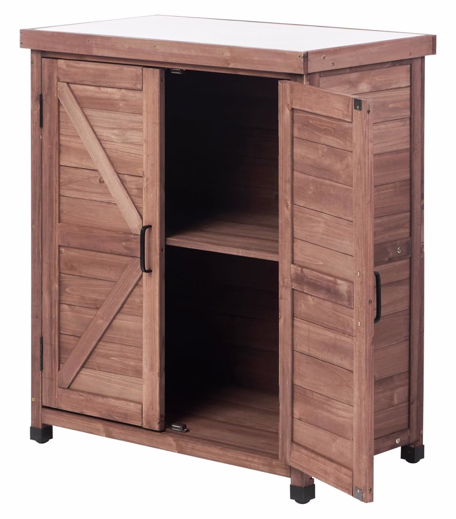 Outdoor Potting Bench with Storage Cabinet and Metal Top, Wood Workstation for Outdoor Patio, Garden