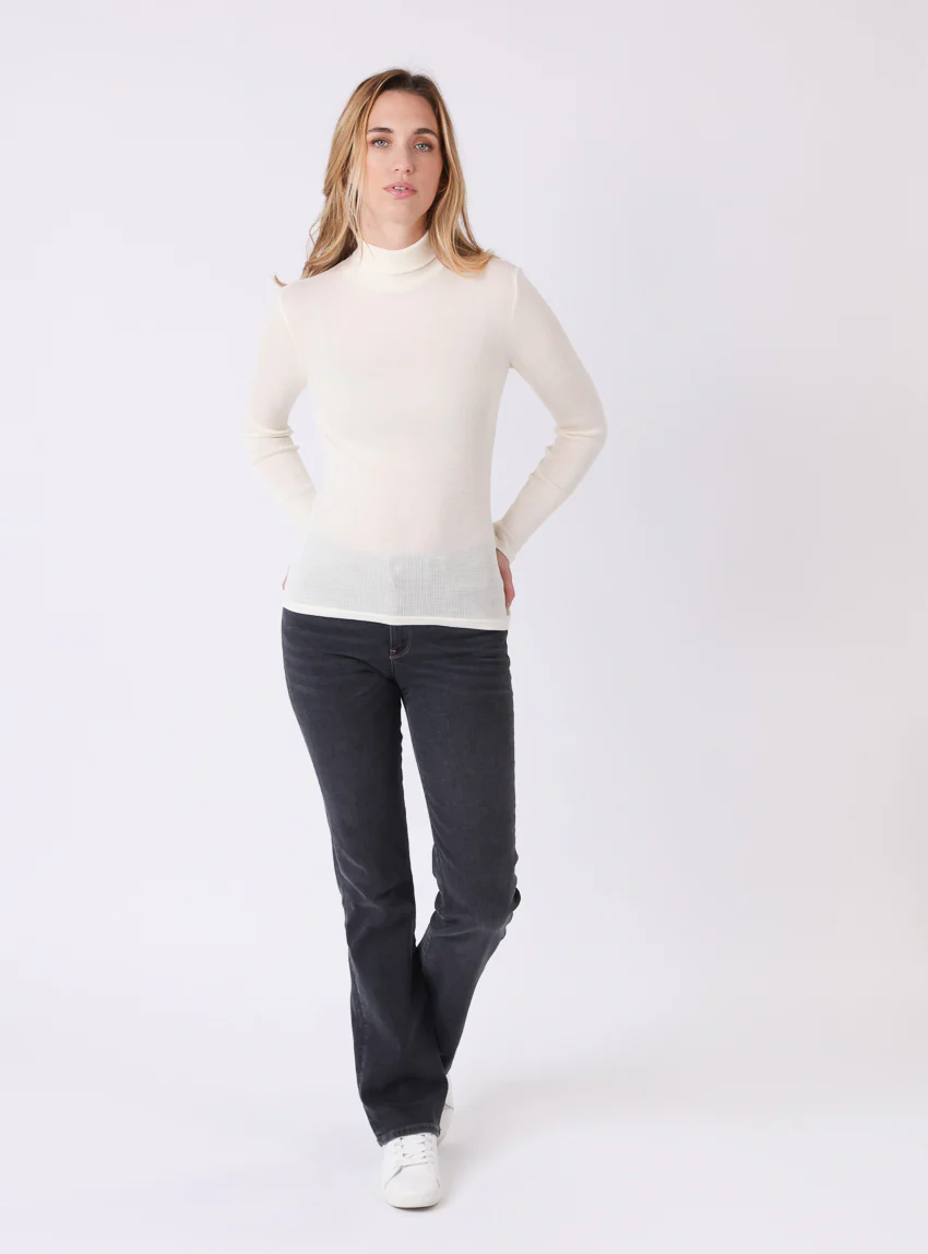 Pull chaussette col roulé laine et soie blanc