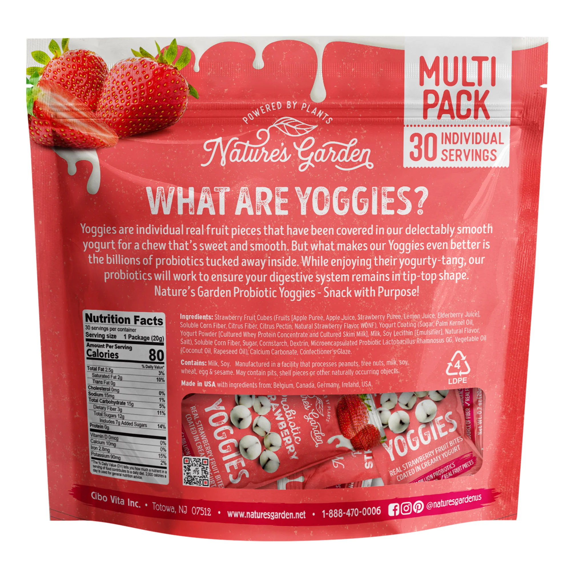 Nature's Garden, Probiotic Strawberry Yoggies, 0.7 oz,  30-count