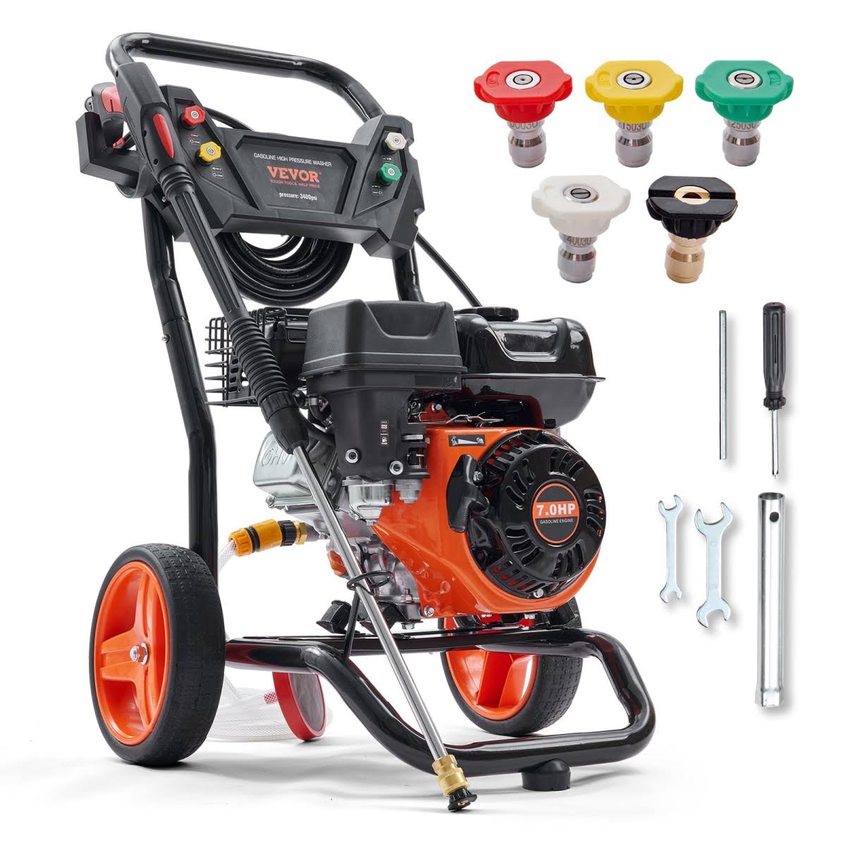 VEVOR Gas Pressure Washer 3400 PSI 2.6 GPM Gas Powered Pressure Washer with Aluminum Pump Spray and Extension Wand 5 Quick Connect Nozzles for