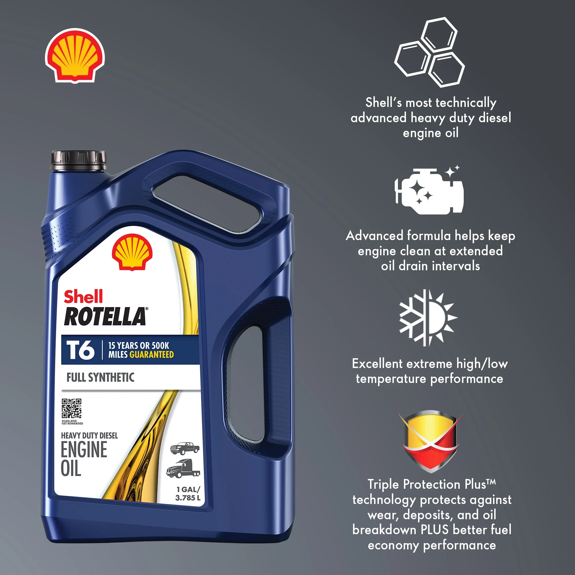 (3 pack) Rotella T6 Full Synthetic 15W-40 Motor Oil, 1 Gallon (3 Pack) - Image 4