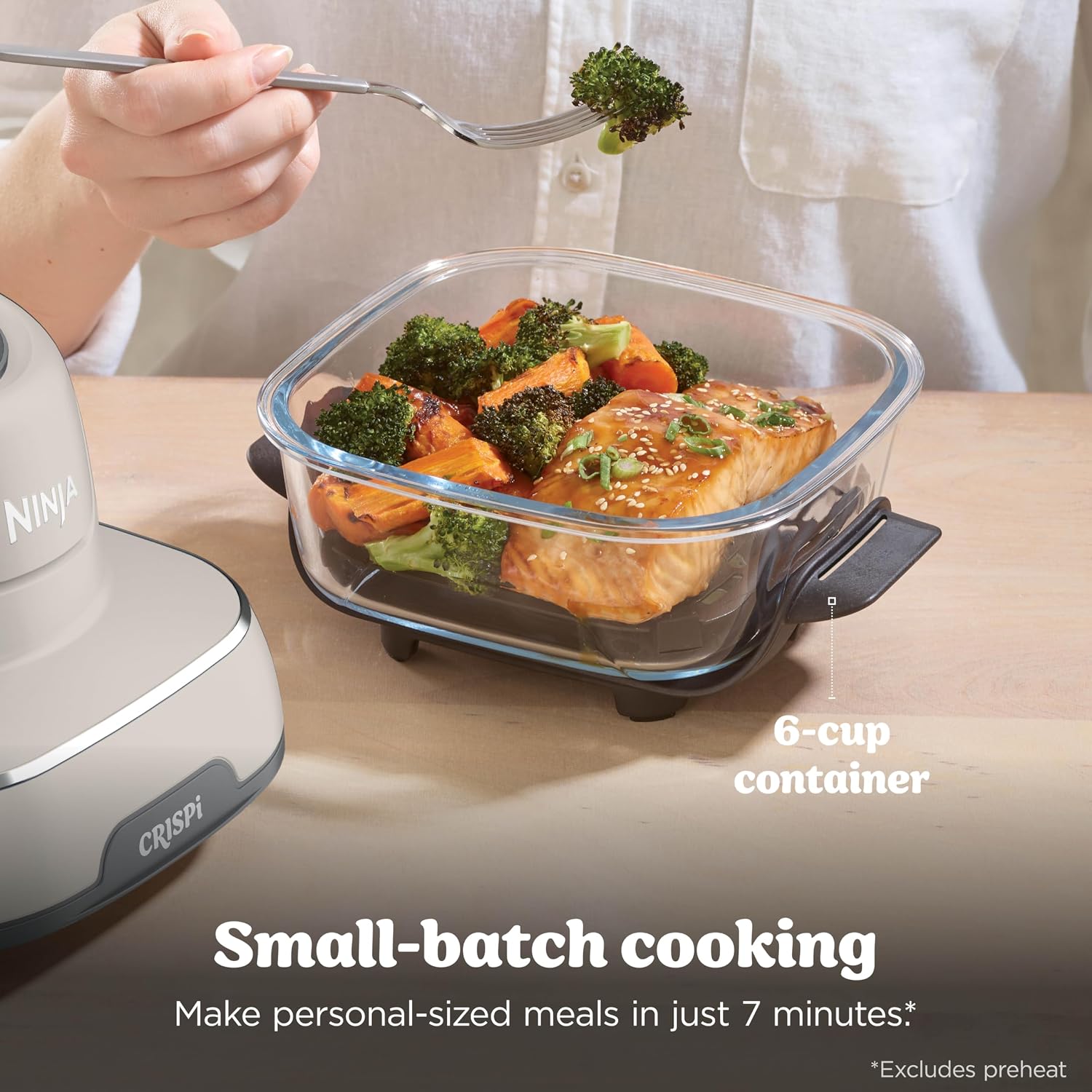 Ninja Crispi Glass Air Fryer, 4-in-1, Stone, FN101ST| Max crisp, bake, air fry, recrisp, 450F max, 4 Qt and 6 Cup containers, PFAS-free glass