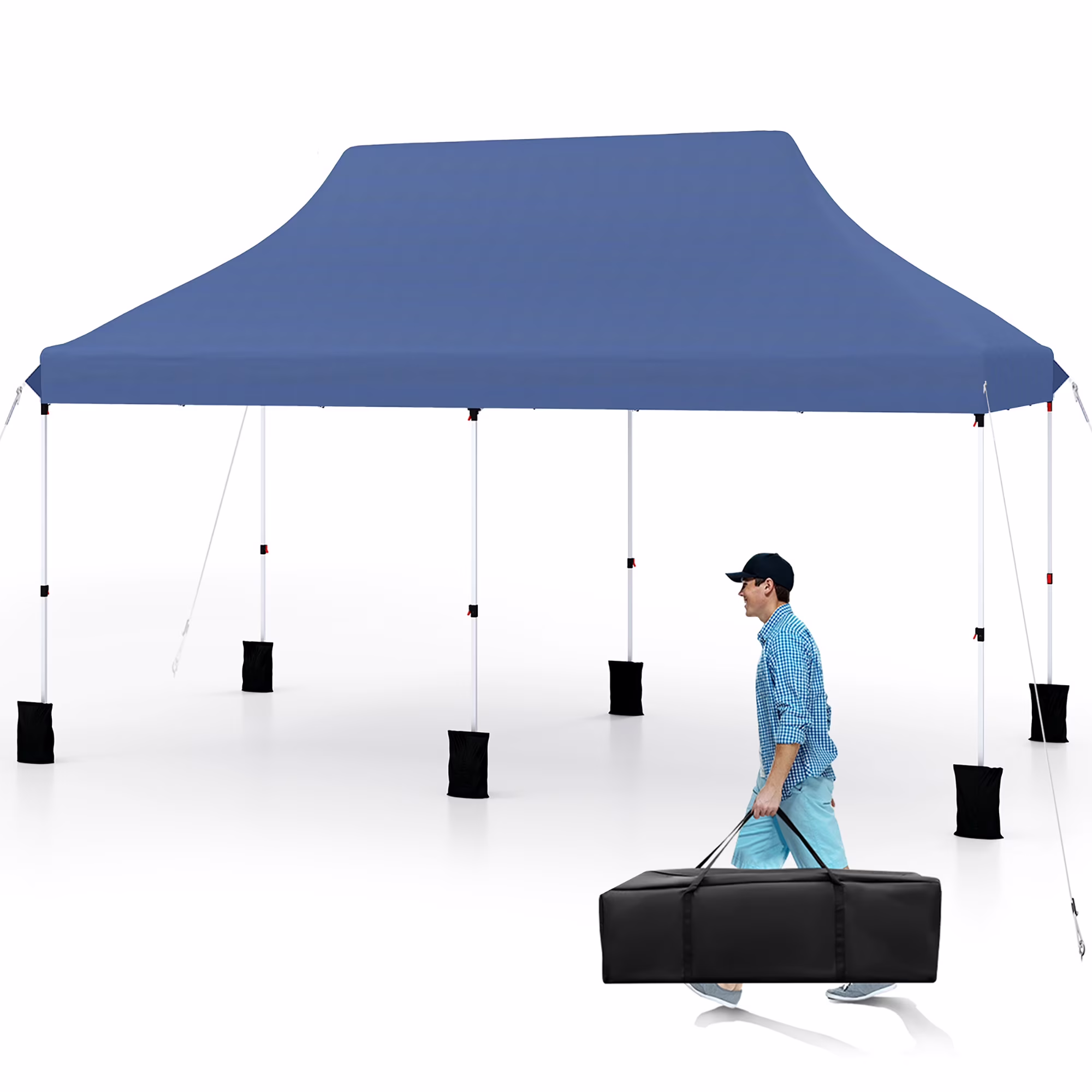 Gymax 10 x 20FT Pop-up Canopy Tent Folding Instant Sun Shelter w/ 3 Adjustable Heights Blue(Blue)